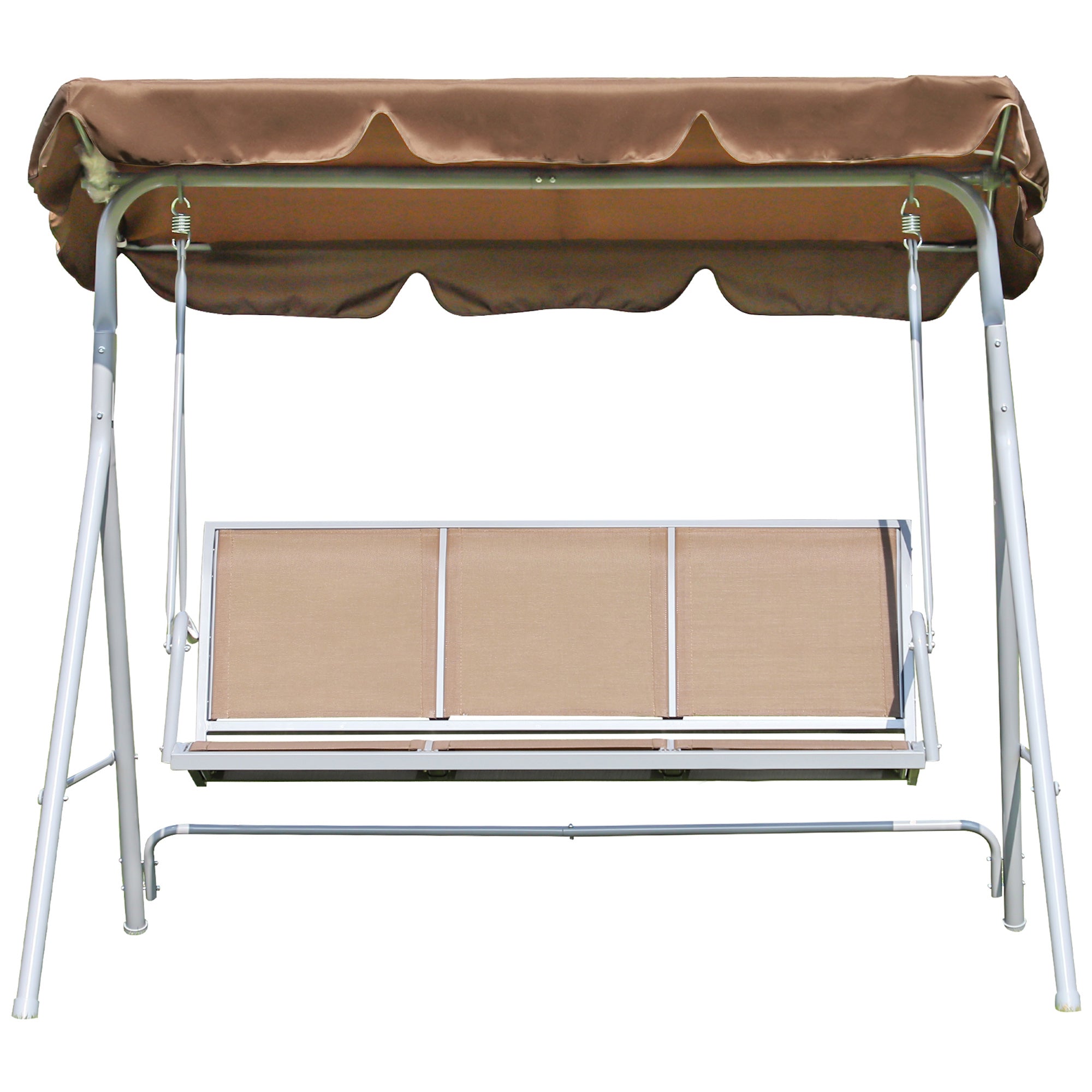 Garden Swing 3-Seater Outdoor Swing with Adjustable Canopy Breathable Backrest and Metal Frame for Terrace Balcony Load 529 lbs 67.3x42.5x60.6 inches Brown