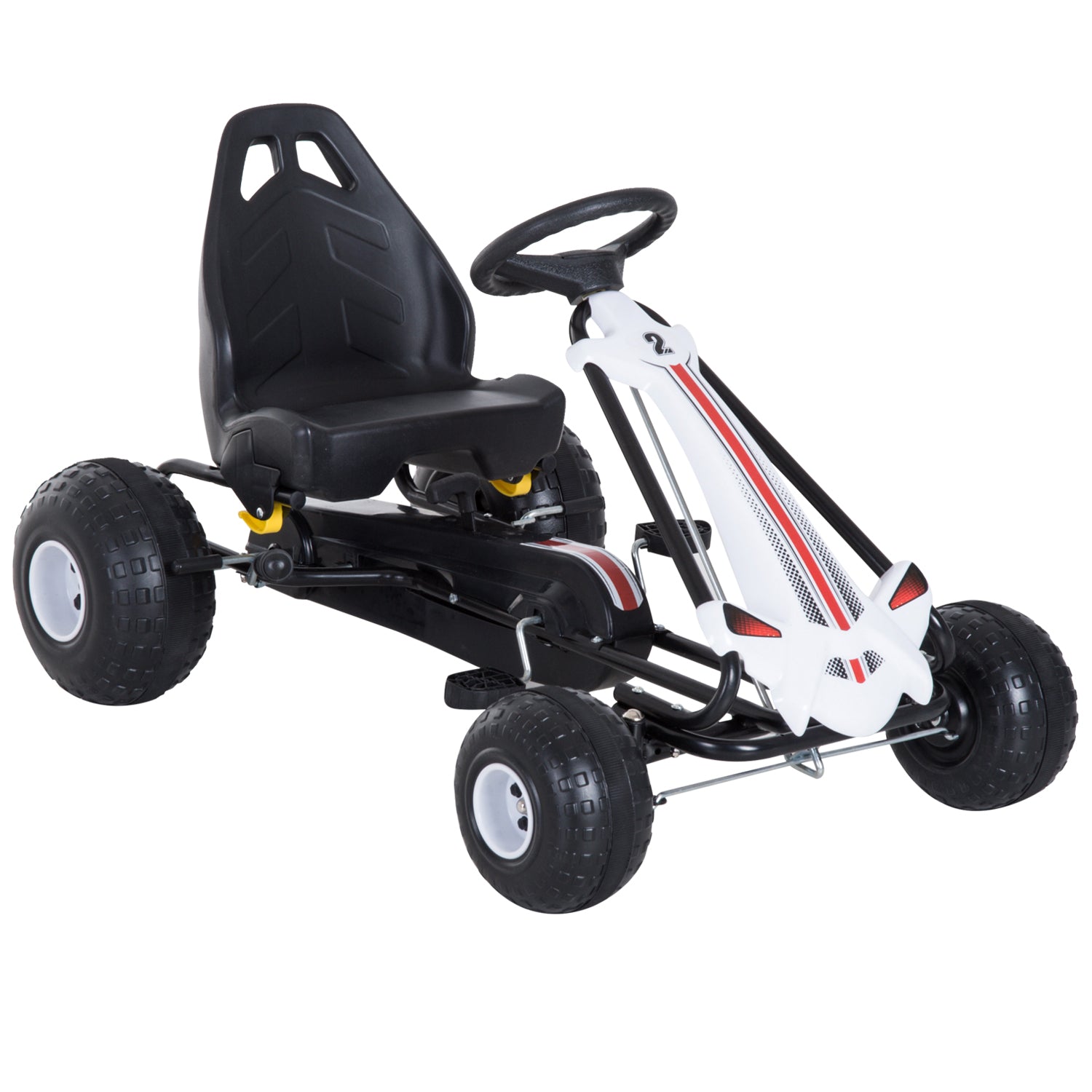 Pedal Go Kart for Kids 3-6 Years with Adjustable Seat, Brake, and Clutch, Go Kart with Anti-Slip Wheels, 101.5x65.5x59.5 cm, White and Black
