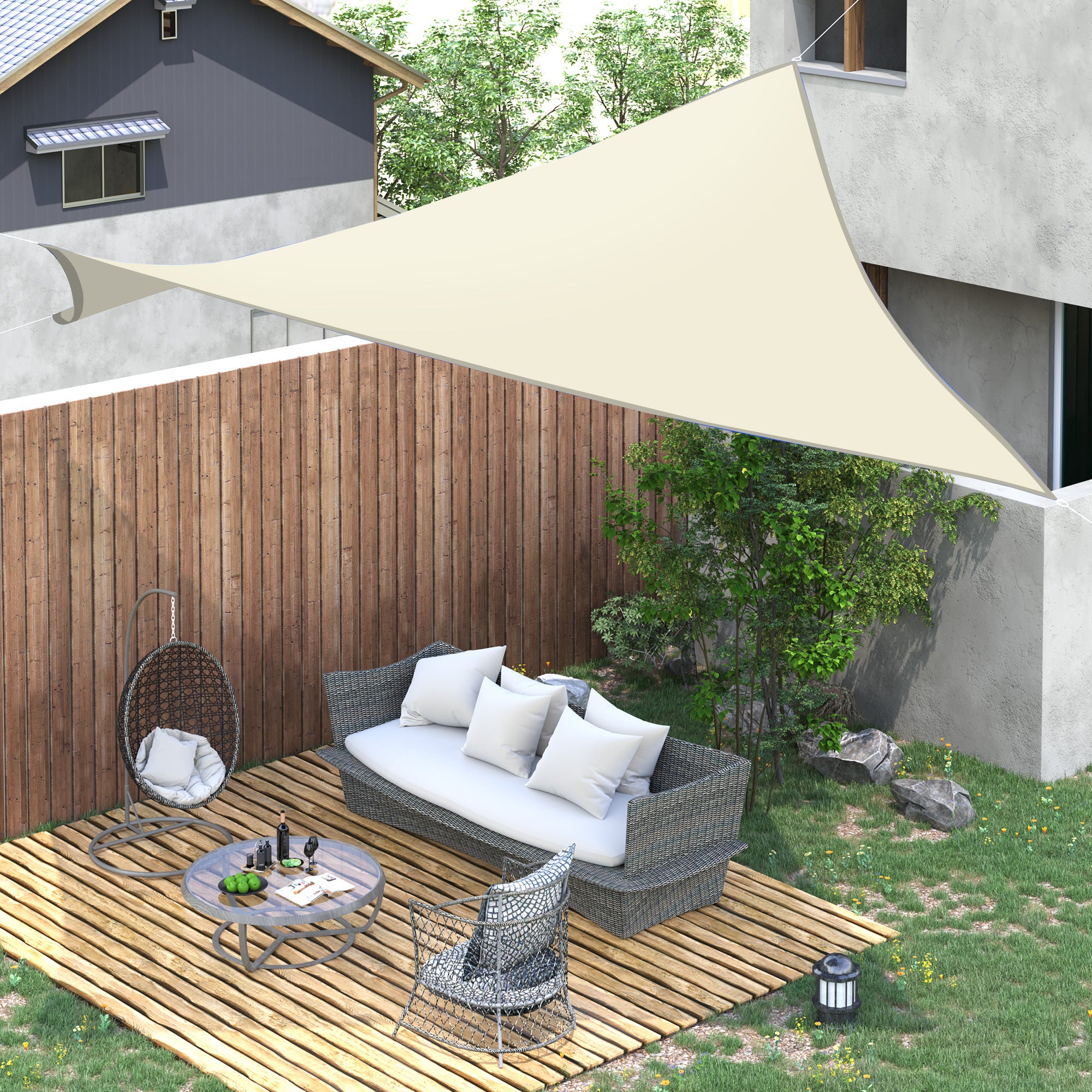 Rectangular Sail Awning 3x4m Sun Shade Sail for Terrace Garden Camping Water Resistant UV Protection Polyester Cream