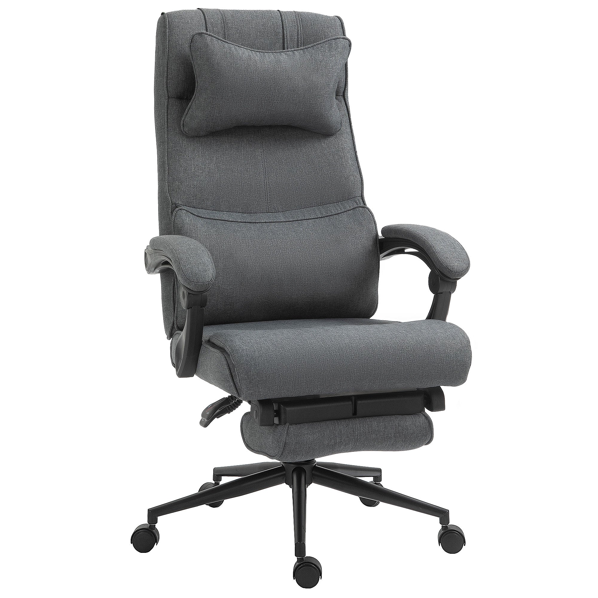 Ergonomic and Padded Office Chair with Adjustable Height, Study Chair with Armrests, Headrest, Footrest, and 5 Wheels, 66x69x115-123cm, Grey