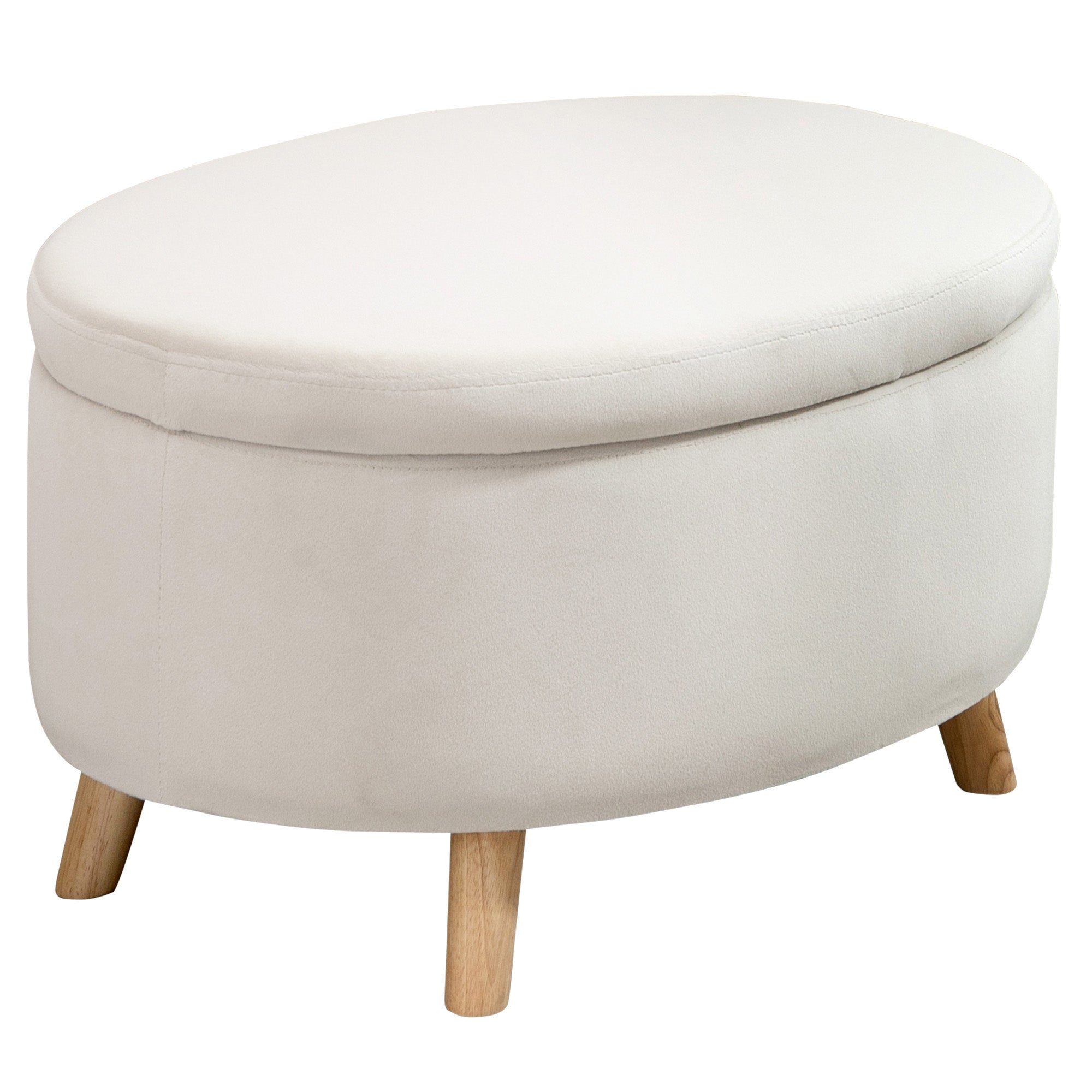 Ottoman with Storage, Oval Ottoman with Lid, Bed Ottoman with Velvet Look, for Hallway Bedroom Living Room, Wooden Legs 71 x 51.5 x 42 cm Beige