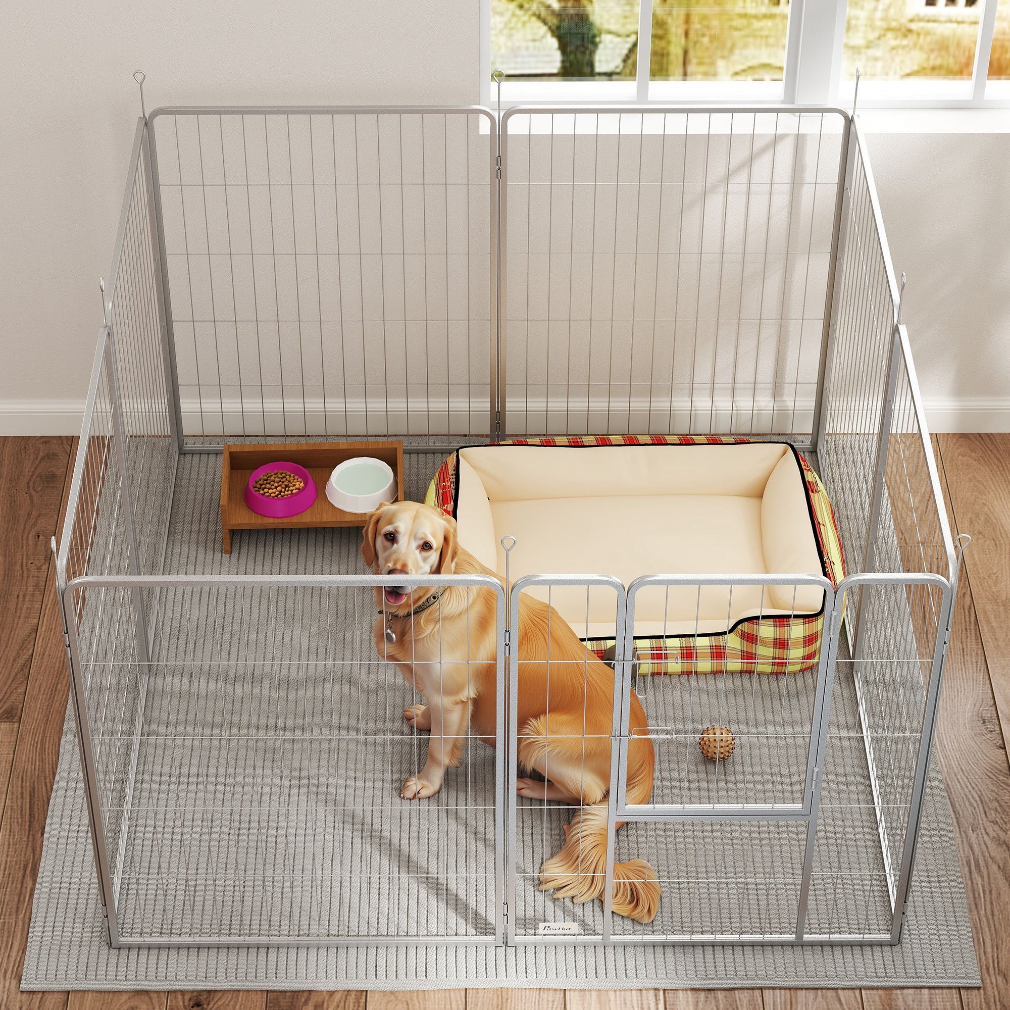 Puppy Playpen 8-Panel Dog Playpen with 8 Grid Panels Door Ground Stakes Flexible Protective Cover Playpen 100cm High Dog Pen Playpen For Dog Cat Puppy Outdoor Playpen