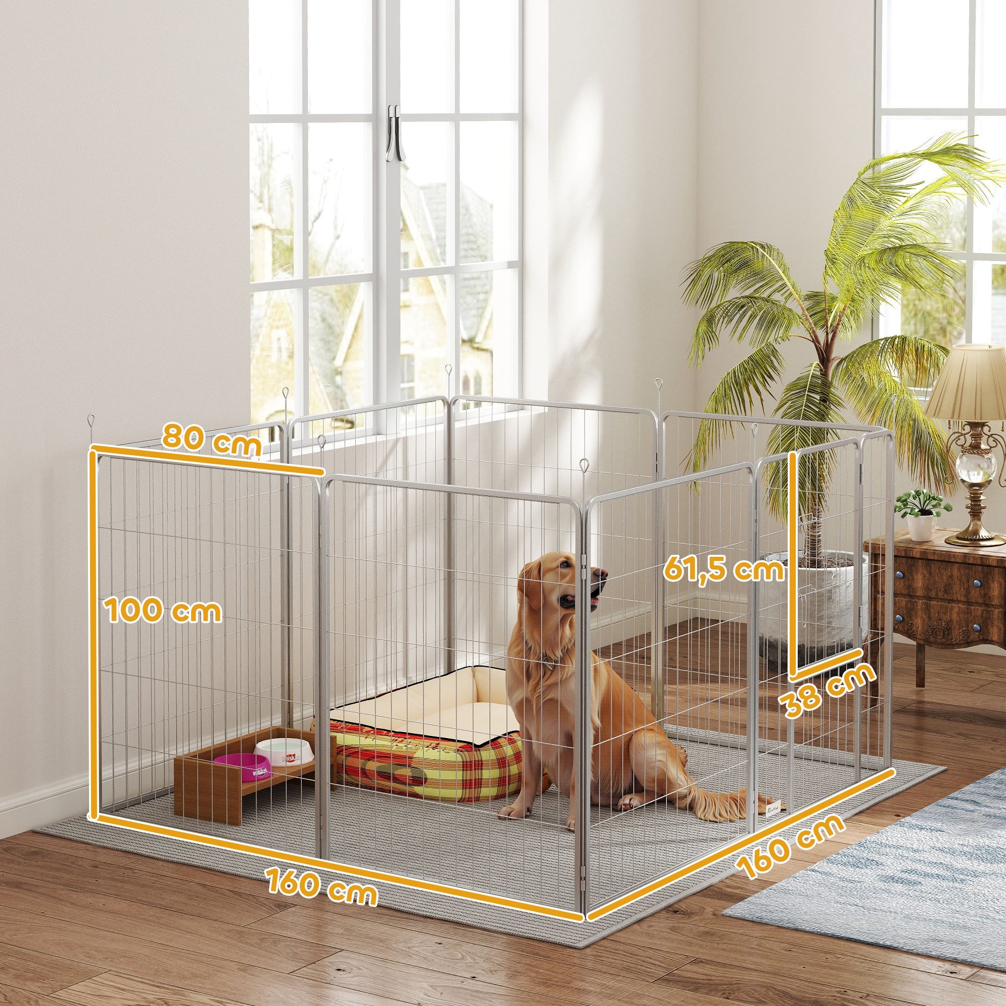 Puppy Playpen 8-Panel Dog Playpen with 8 Grid Panels Door Ground Stakes Flexible Protective Cover Playpen 100cm High Dog Pen Playpen For Dog Cat Puppy Outdoor Playpen