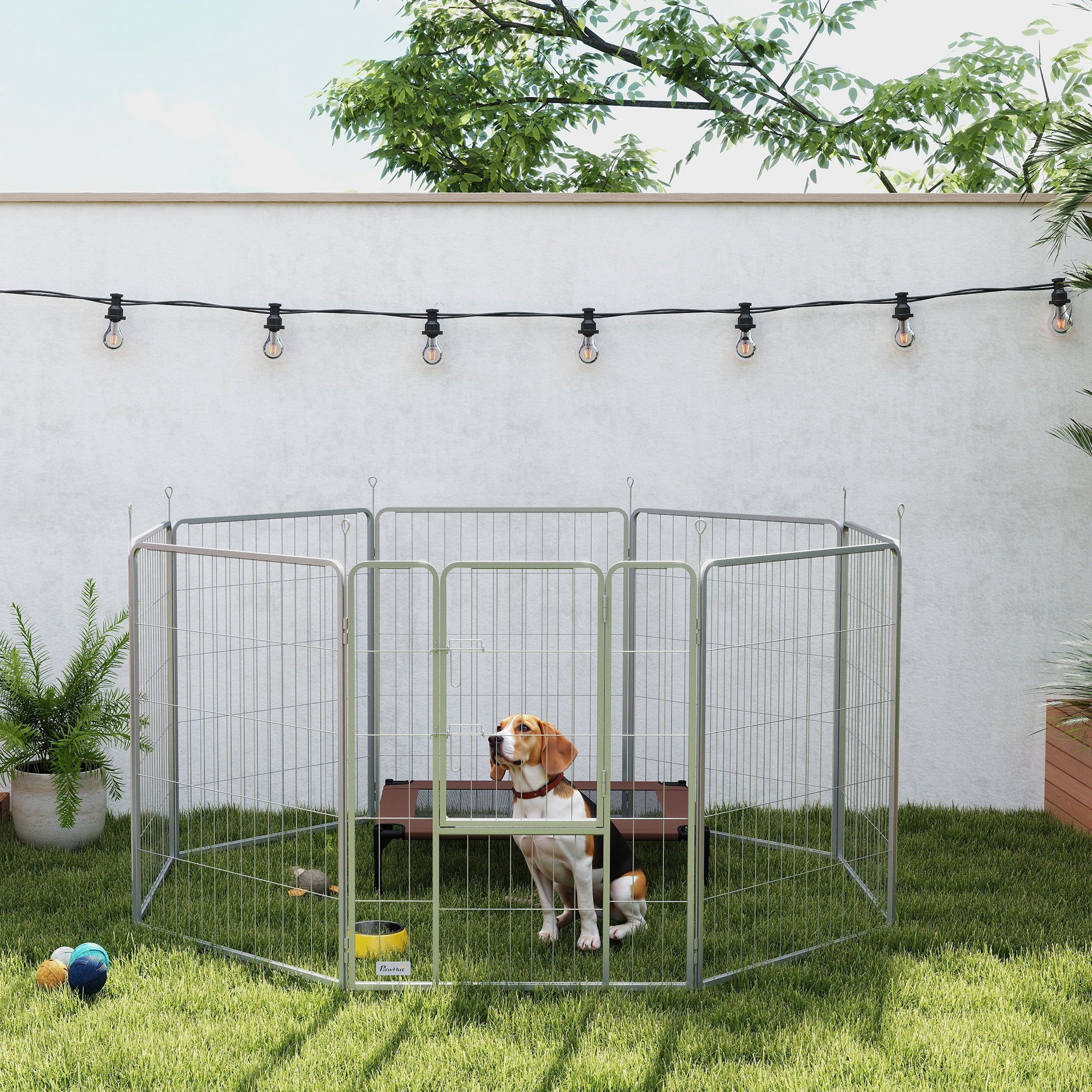 Puppy Playpen 8-Panel Dog Playpen with 8 Grid Panels Door Ground Stakes Flexible Protective Cover Playpen 100cm High Dog Pen Playpen For Dog Cat Puppy Outdoor Playpen