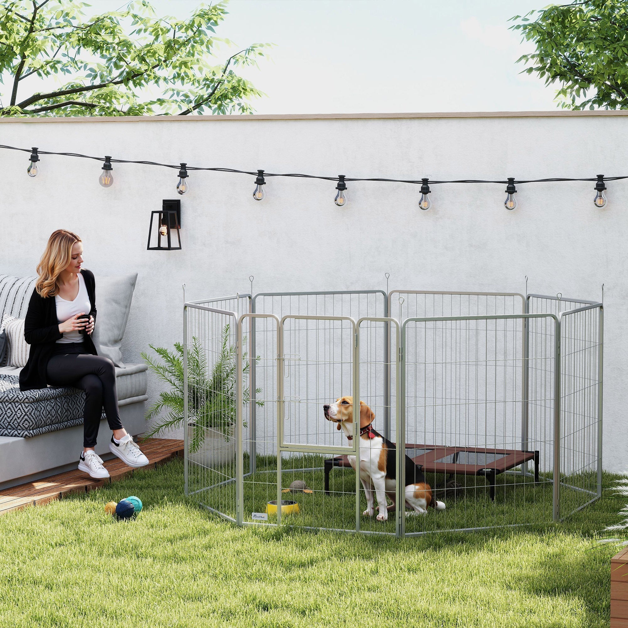 Puppy Playpen 8-Panel Dog Playpen with 8 Grid Panels Door Ground Stakes Flexible Protective Cover Playpen 100cm High Dog Pen Playpen For Dog Cat Puppy Outdoor Playpen