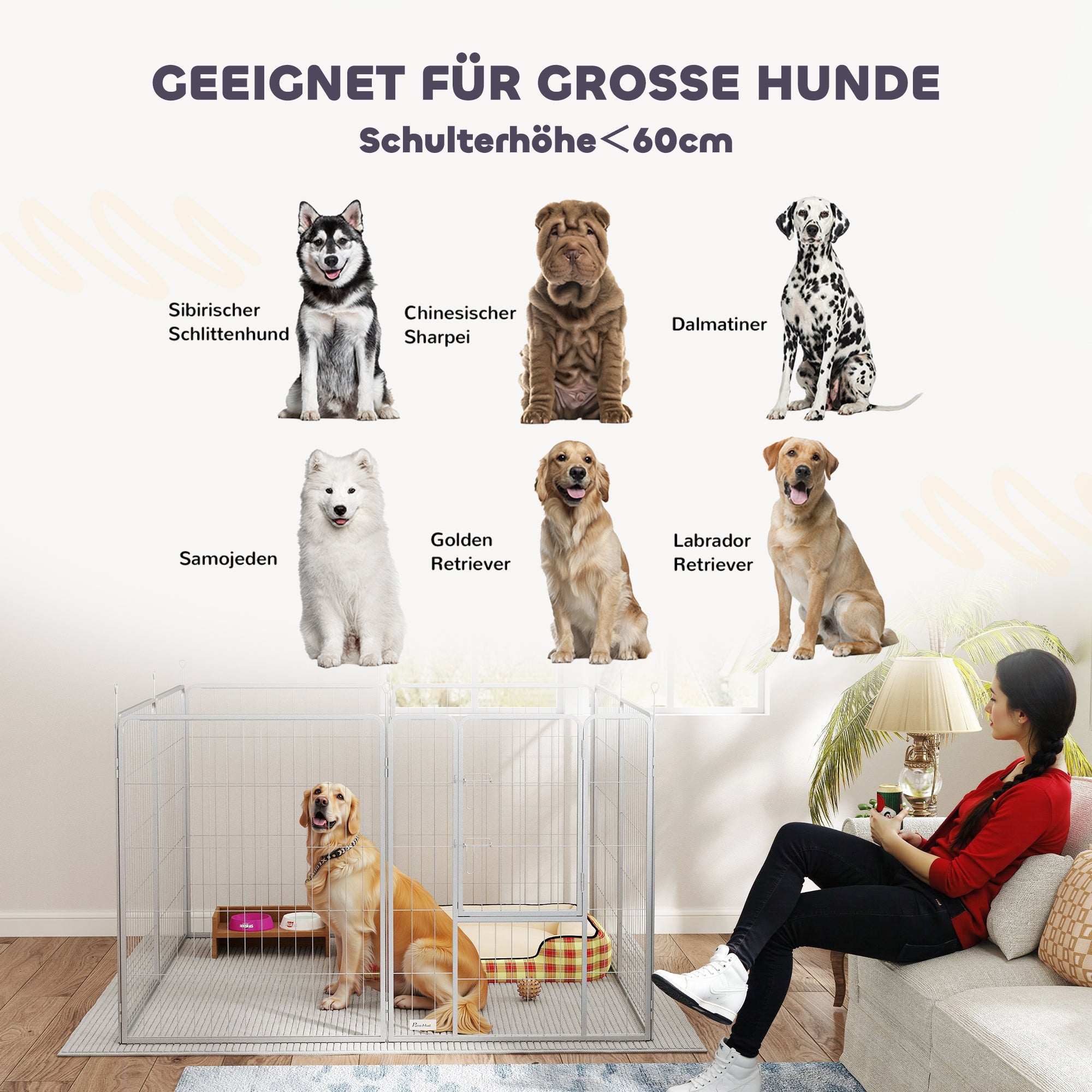 Puppy Playpen 8-Panel Dog Playpen with 8 Grid Panels Door Ground Stakes Flexible Protective Cover Playpen 100cm High Dog Pen Playpen For Dog Cat Puppy Outdoor Playpen