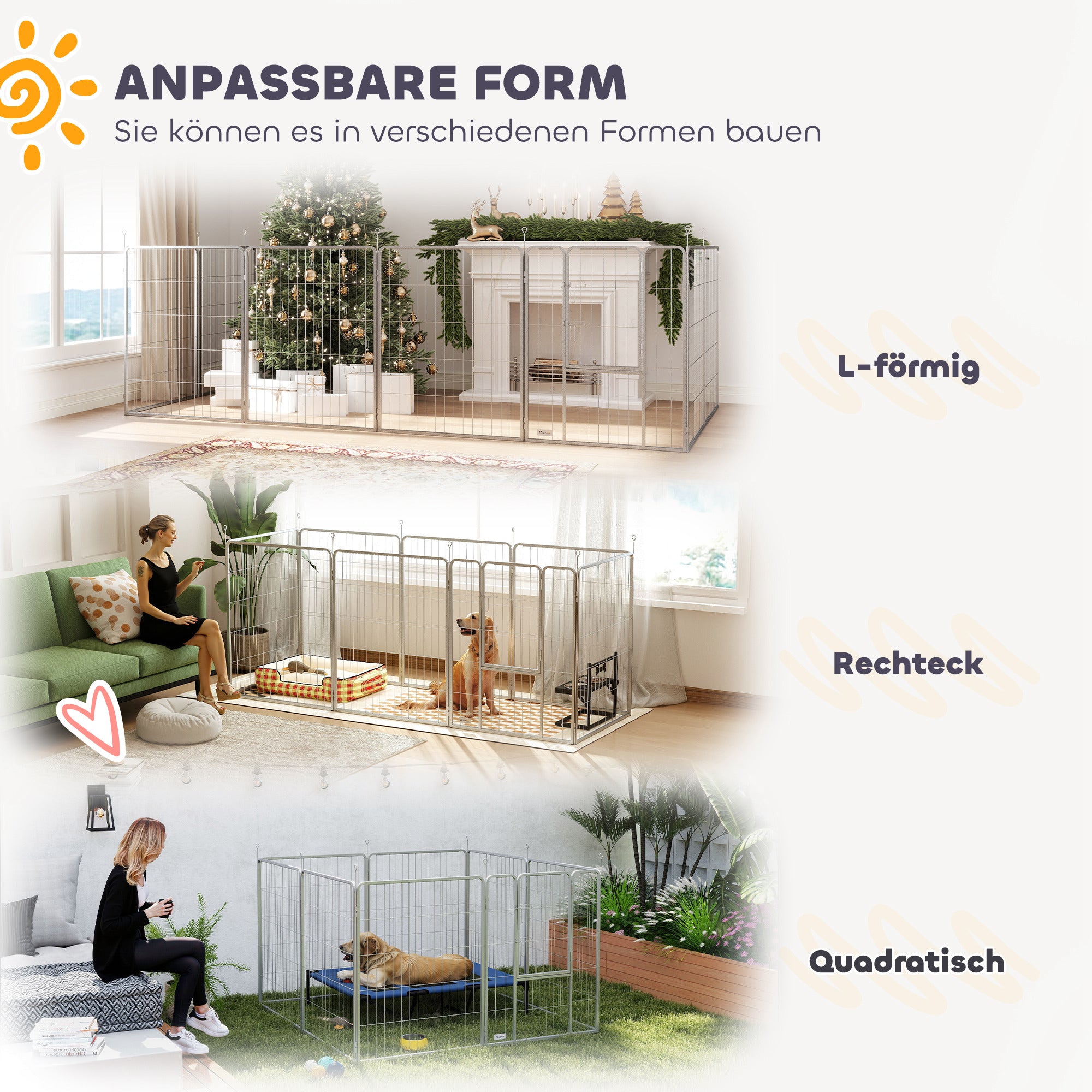 Puppy Playpen 8-Panel Dog Playpen with 8 Grid Panels Door Ground Stakes Flexible Protective Cover Playpen 100cm High Dog Pen Playpen For Dog Cat Puppy Outdoor Playpen