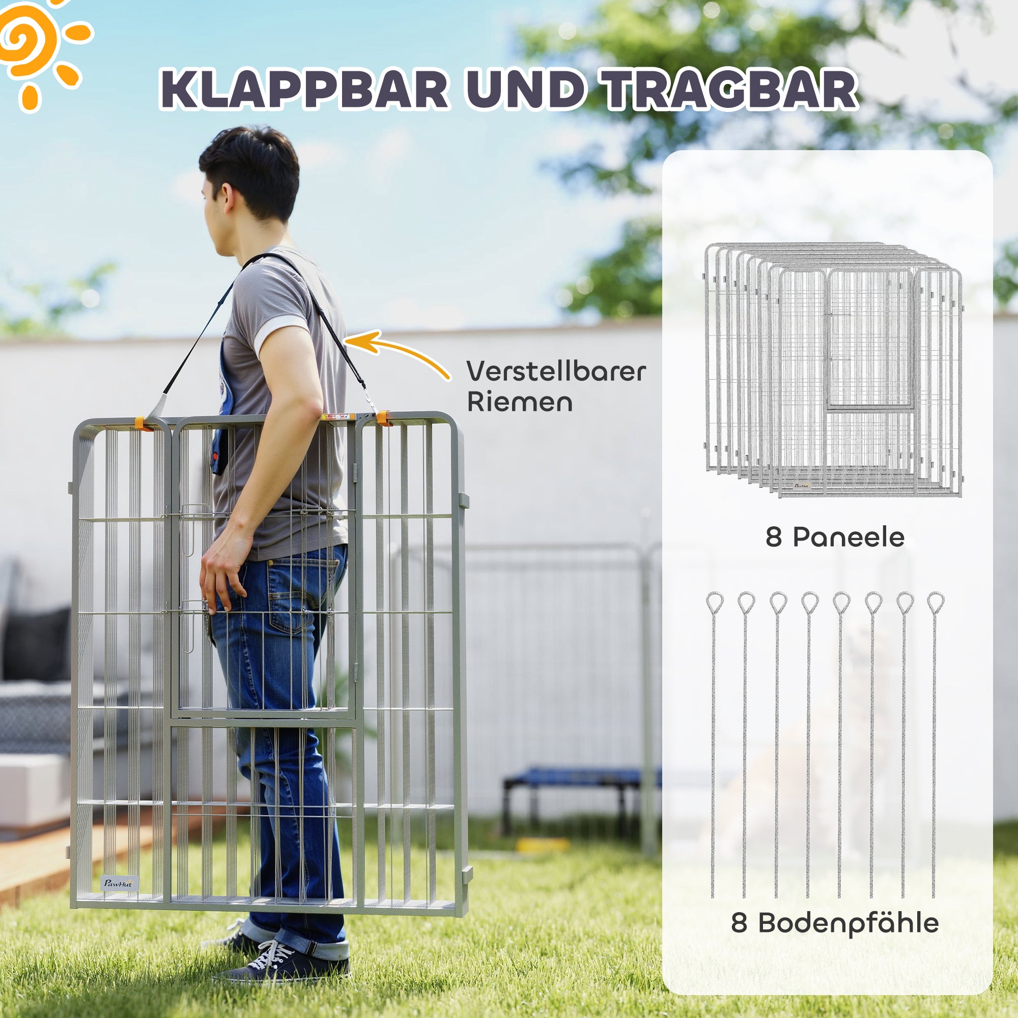 Puppy Playpen 8-Panel Dog Playpen with 8 Grid Panels Door Ground Stakes Flexible Protective Cover Playpen 100cm High Dog Pen Playpen For Dog Cat Puppy Outdoor Playpen