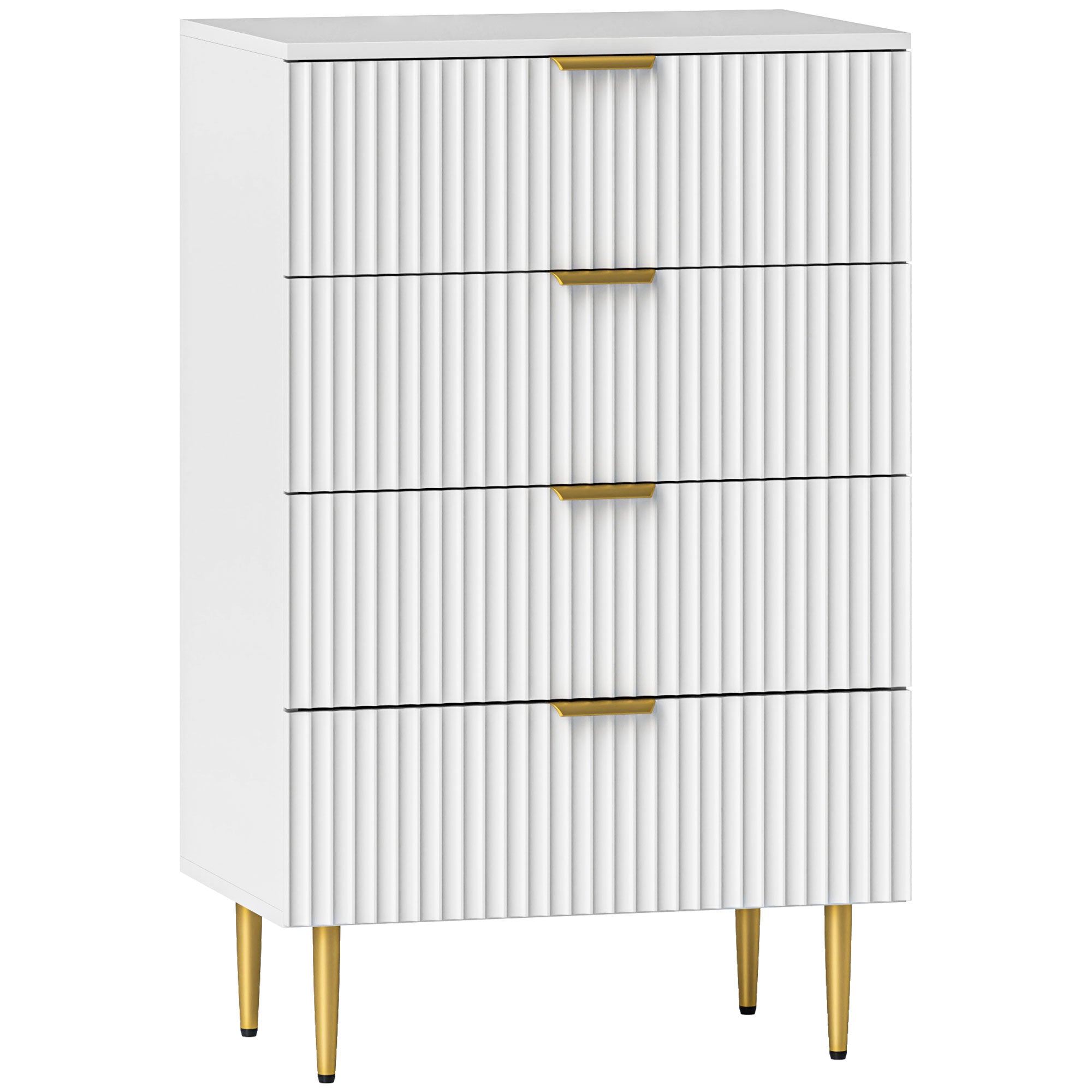 Chest of Drawers 4 Drawers Bedroom Chest Modern Storage Furniture with Handles and Golden Feet, for Bedroom, Living Room, Dimensions 60 x 40 x 96 cm, White