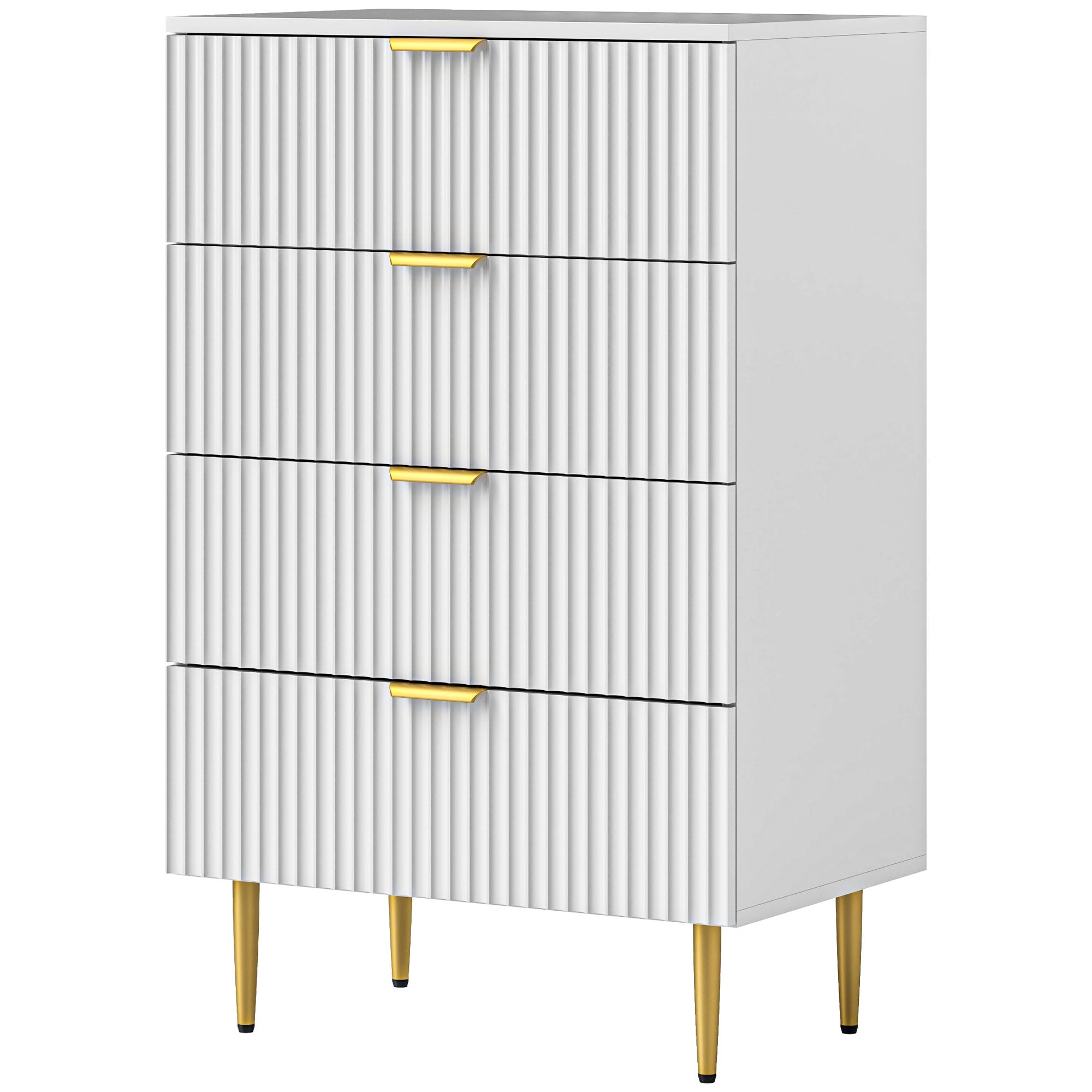 Chest of Drawers 4 Drawers Bedroom Chest Modern Storage Furniture with Handles and Golden Feet, for Bedroom, Living Room, Dimensions 60 x 40 x 96 cm, White