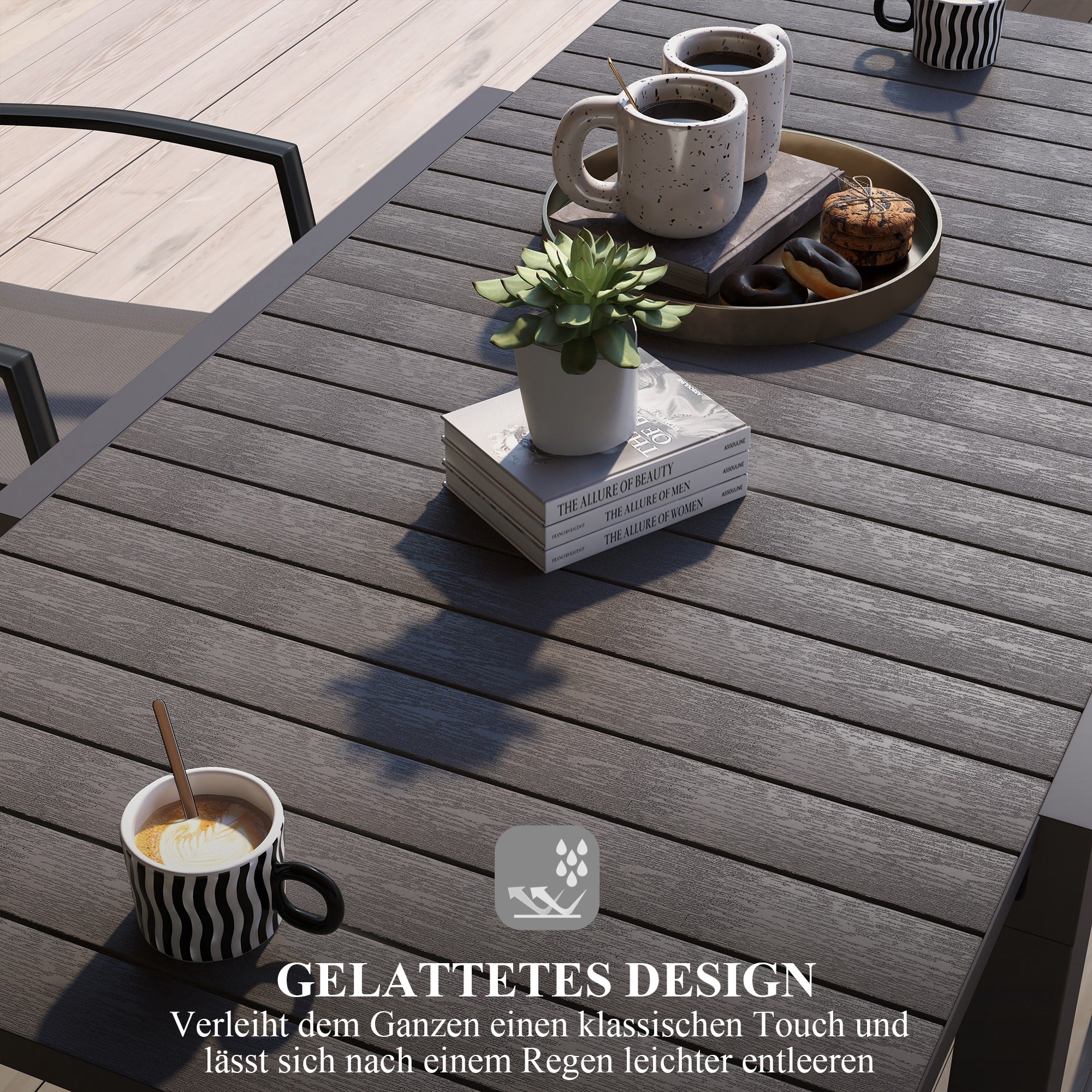 Garden Table Dining Table for 6 People Patio Table Expandable Balcony Table up to 70 kg load capacity Aluminum Gray 81/162 x 80 x 75 cm