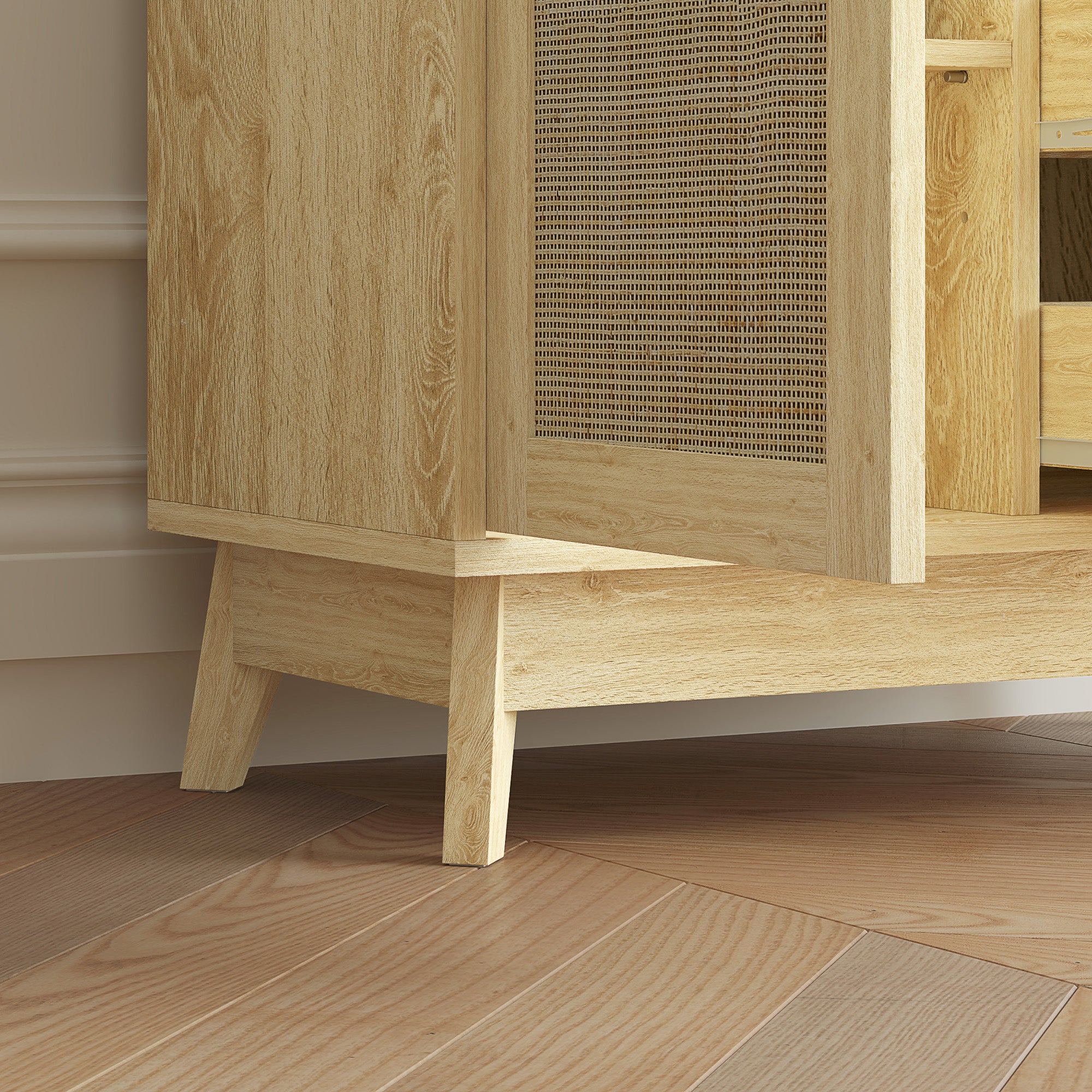 Buffet storage cabinet with 3 drawers cupboard adjustable shelf on three levels non-slip pads for living room, kitchen 60 x 30 x 81 cm natural wood