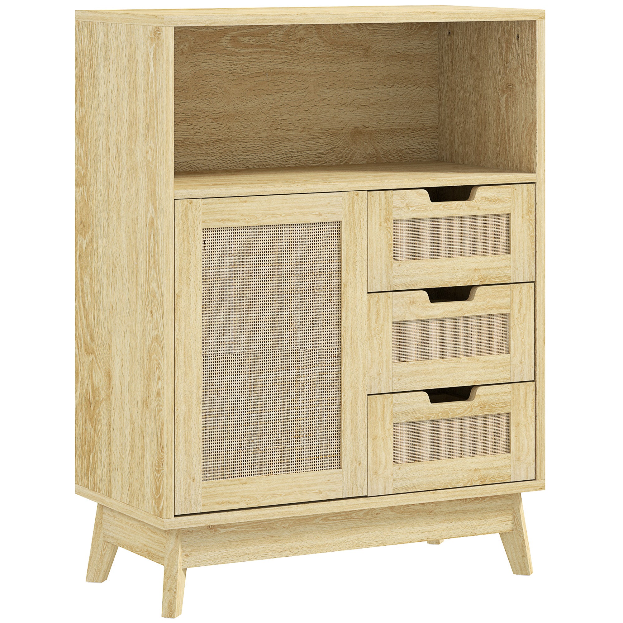 Buffet storage cabinet with 3 drawers cupboard adjustable shelf on three levels non-slip pads for living room, kitchen 60 x 30 x 81 cm natural wood