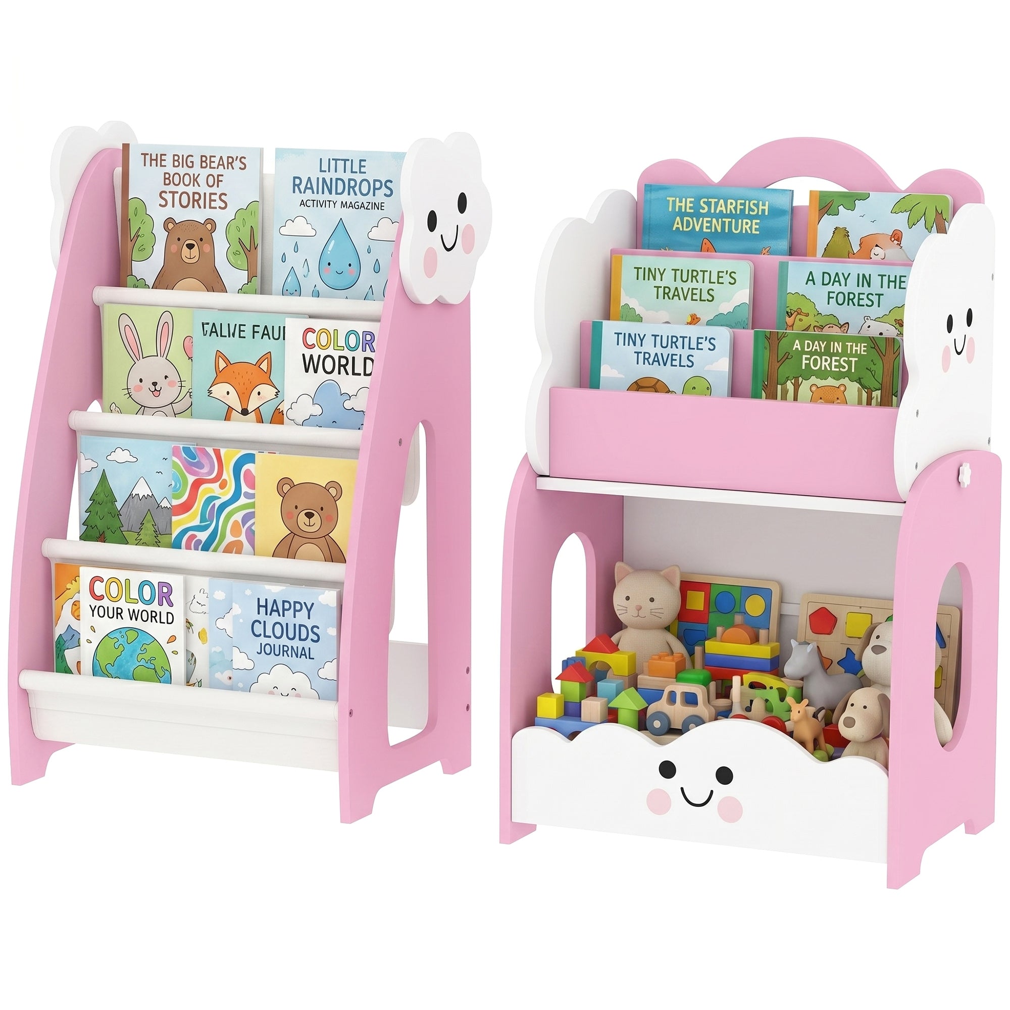 Kids Storage Unit for Ages 3–8, Modular Toy Organizer with 4-Shelf Magazine Rack, 3-Tier Bookcase & Nightstand, Pink