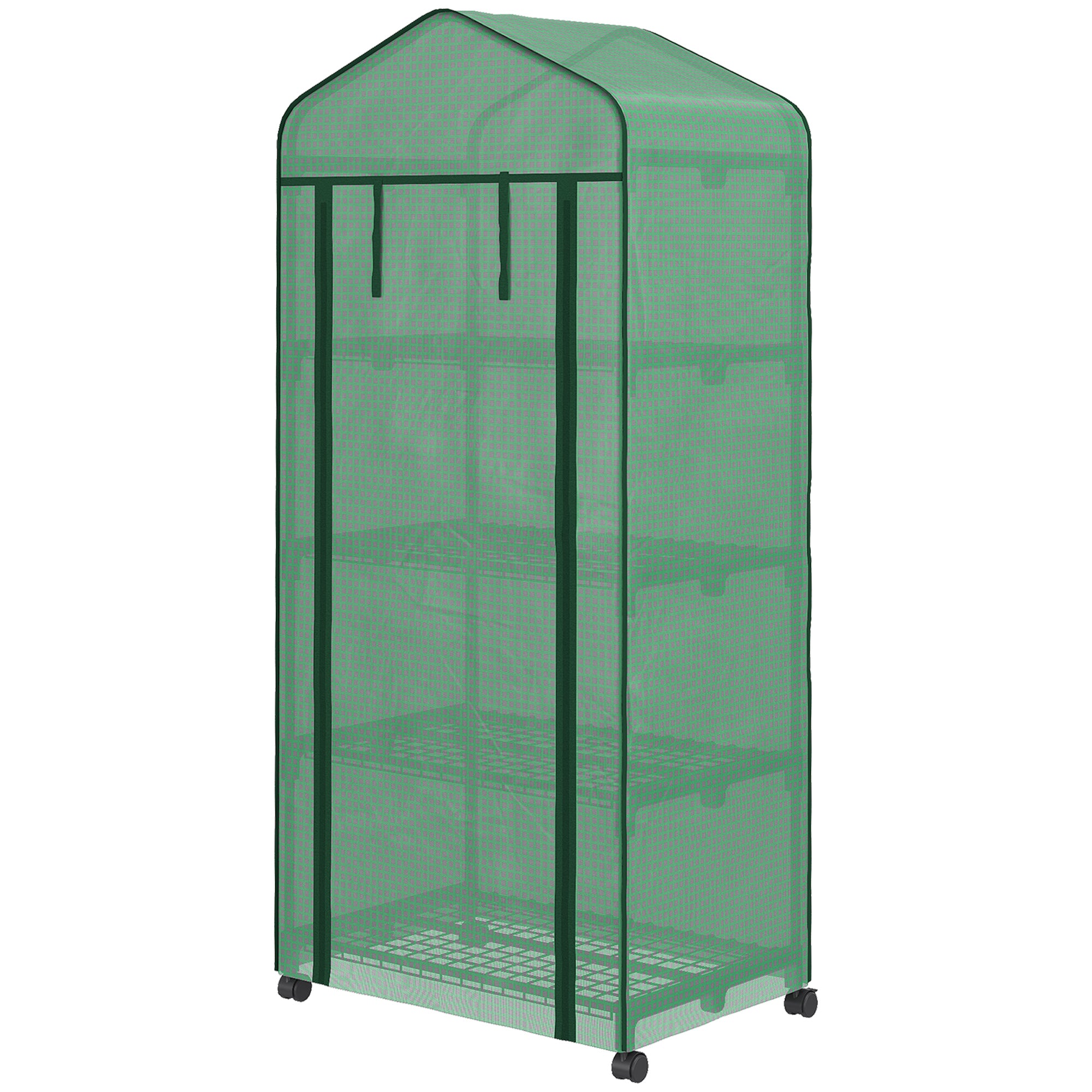Greenhouse with Rollers, Shelves, Winterproof Steel Foil Greenhouse, Cold Frame for Balcony, Garden, Tomato House 69 x 50 x 165 cm, Tomato Greenhouse for Tomatoes, Flowers, Plants, Green