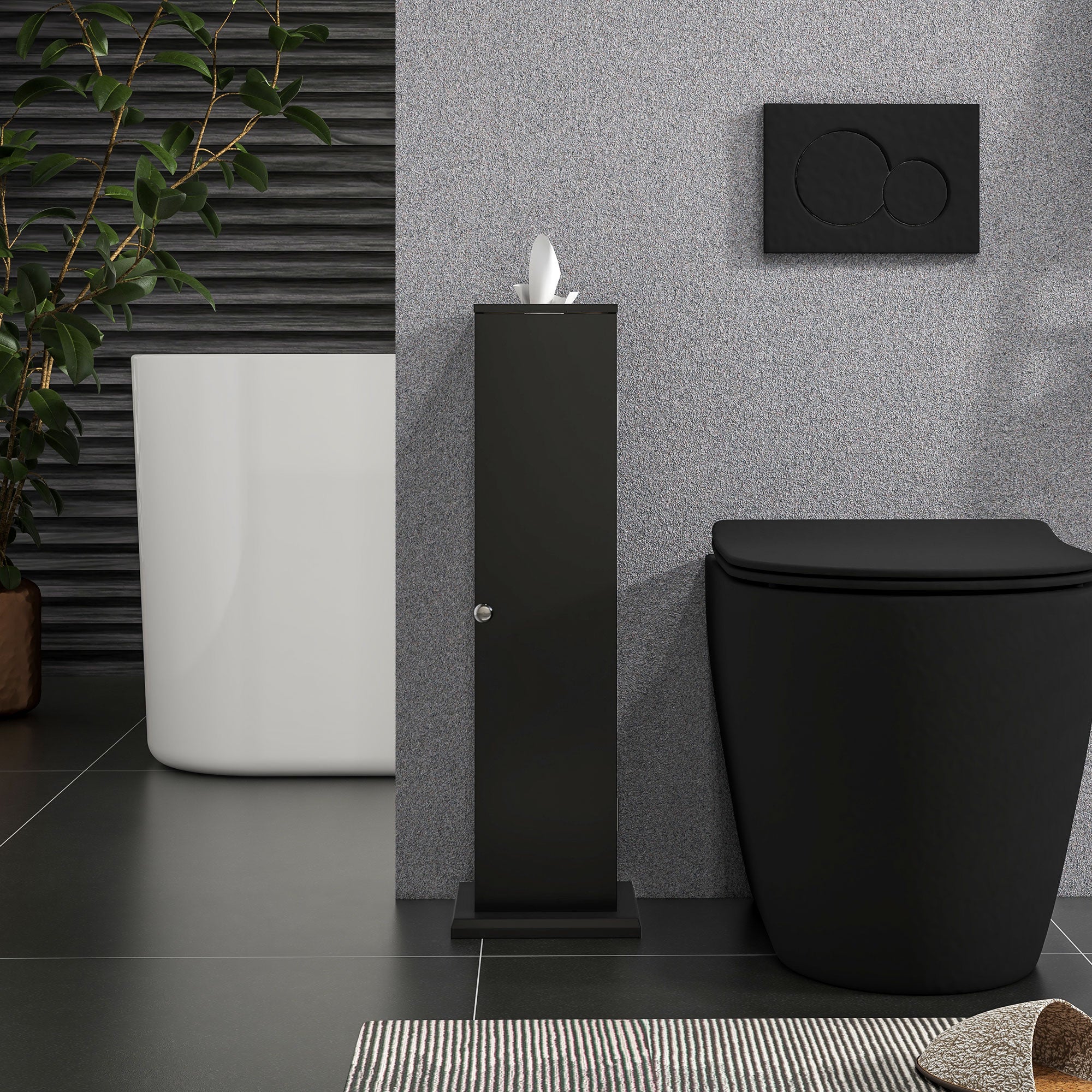 Bathroom Cabinet Toilet Paper Holder 3 Levels + Paper Outlet, Toilet Paper Stand, Space Saver, for Small Spaces, Black