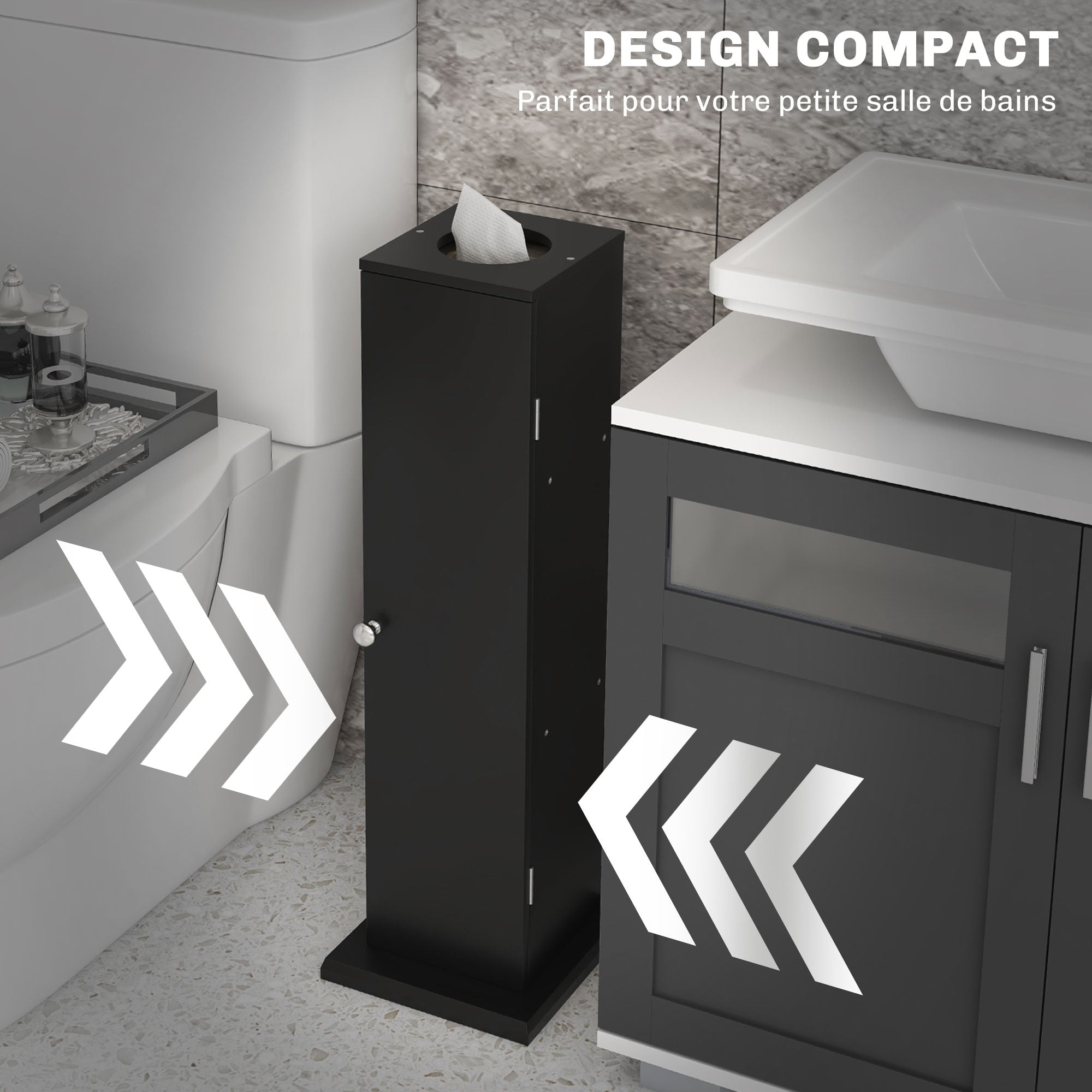 Bathroom Cabinet Toilet Paper Holder 3 Levels + Paper Outlet, Toilet Paper Stand, Space Saver, for Small Spaces, Black