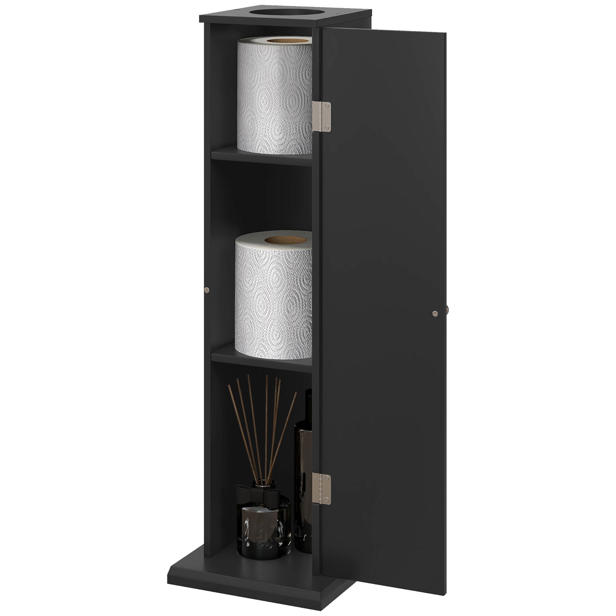 Bathroom Cabinet Toilet Paper Holder 3 Levels + Paper Outlet, Toilet Paper Stand, Space Saver, for Small Spaces, Black