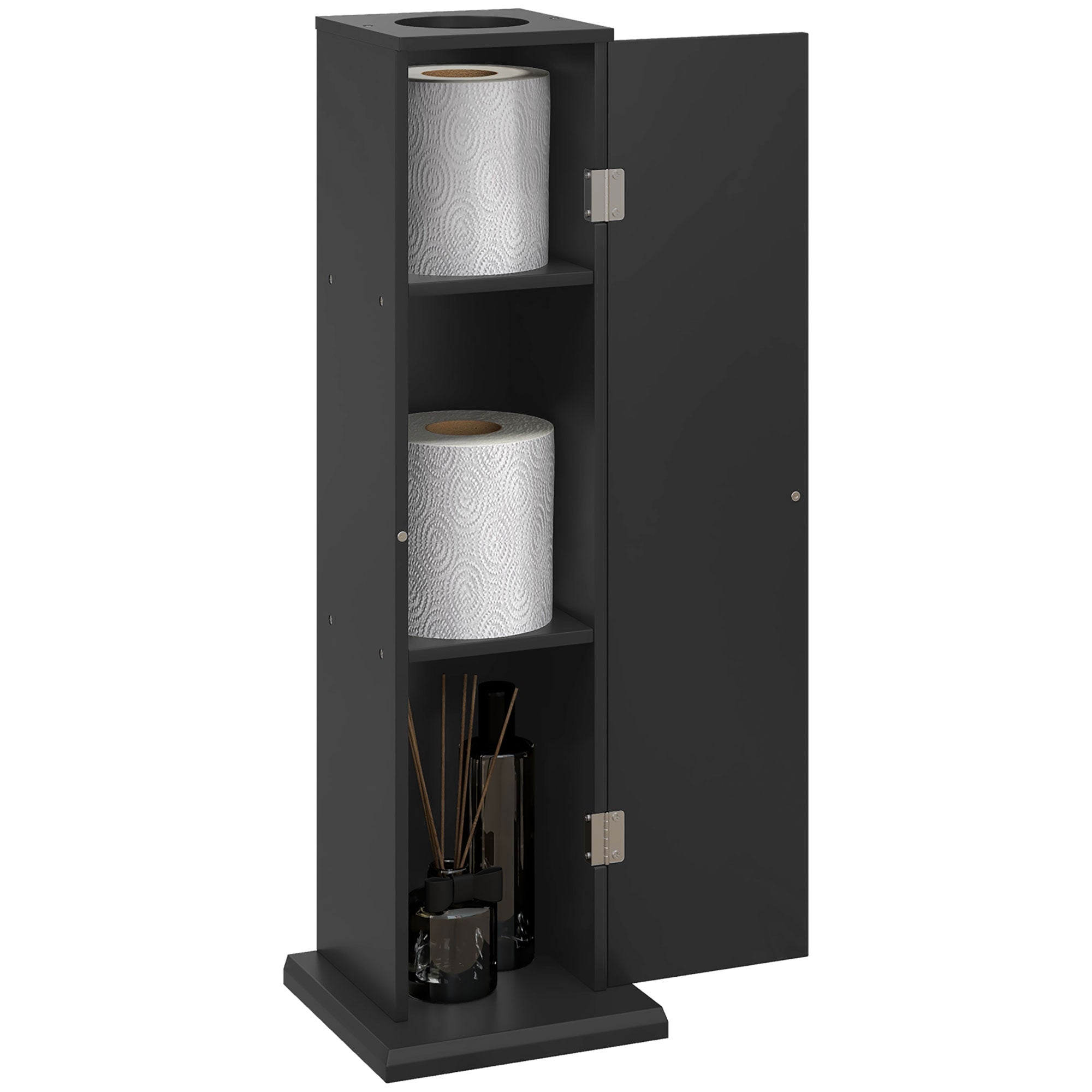 Bathroom Cabinet Toilet Paper Holder 3 Levels + Paper Outlet, Toilet Paper Stand, Space Saver, for Small Spaces, Black