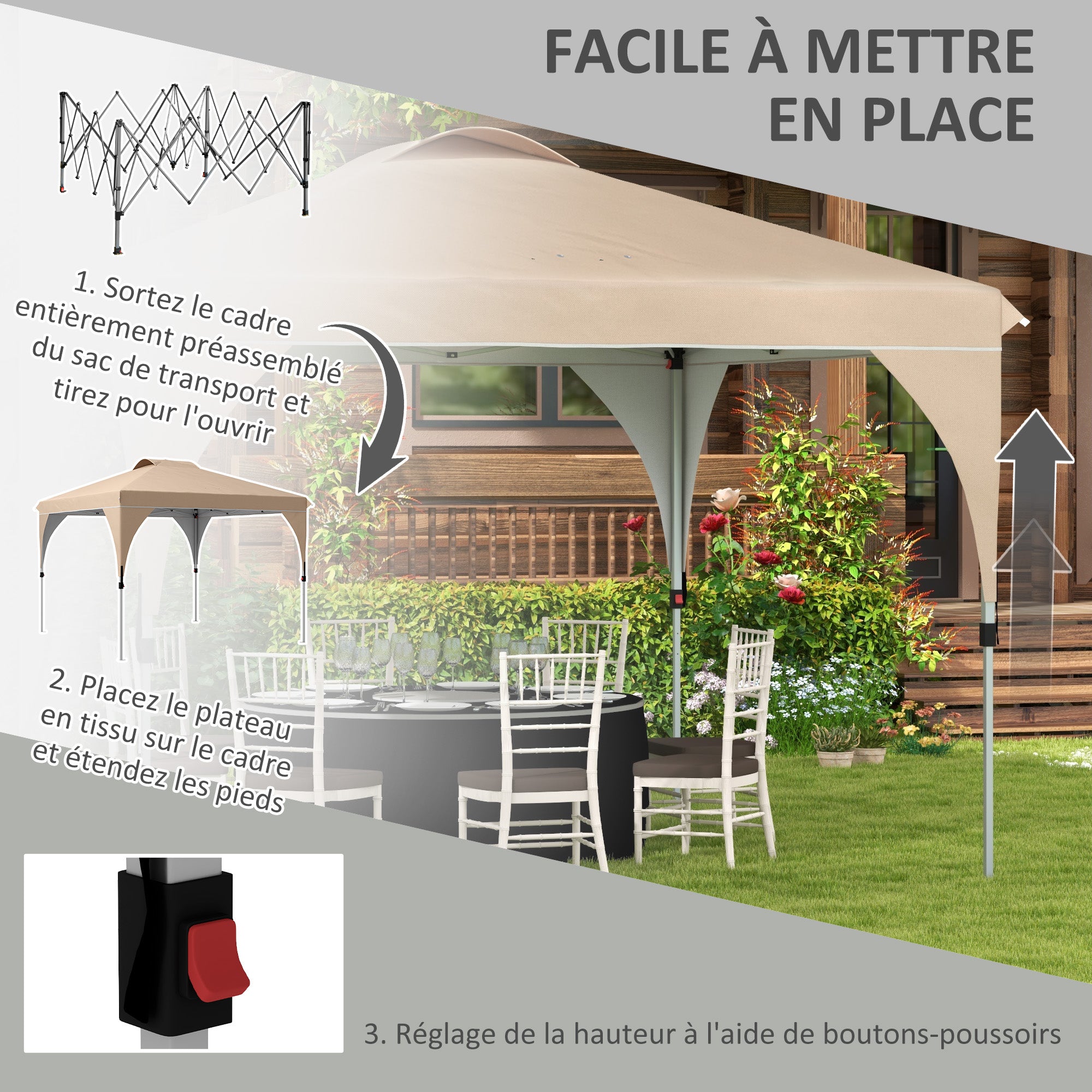 Pop-up Folding Garden Gazebo Pavilion 3 x 3 m with Wheeled Carry Bag, Adjustable Heights