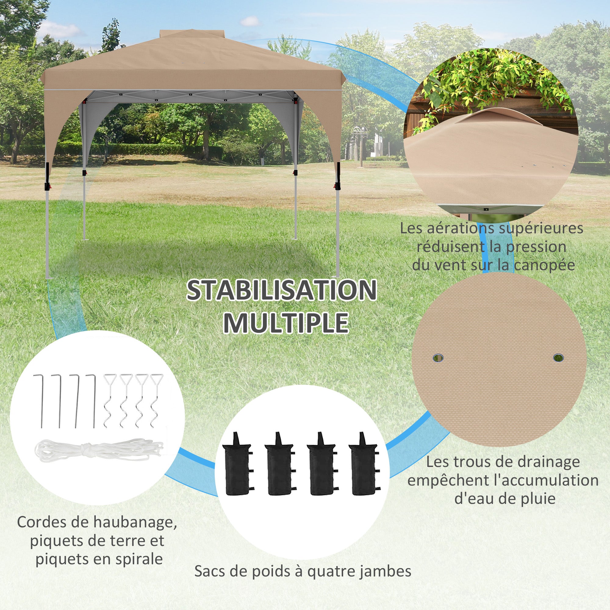 Pop-up Folding Garden Gazebo Pavilion 3 x 3 m with Wheeled Carry Bag, Adjustable Heights