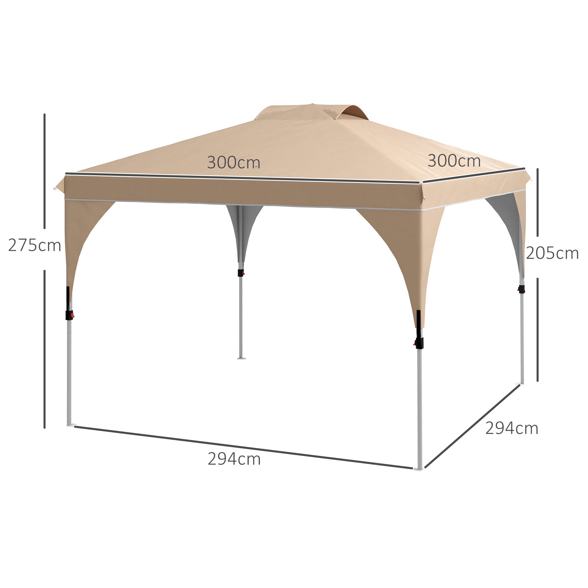 Pop-up Folding Garden Gazebo Pavilion 3 x 3 m with Wheeled Carry Bag, Adjustable Heights