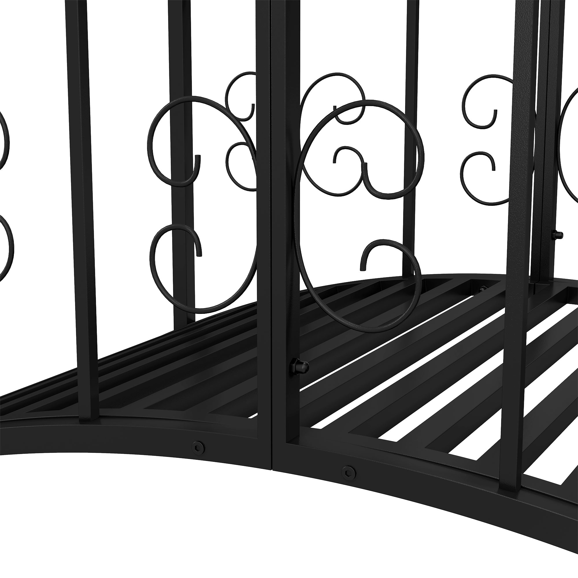 Garden Bridge Steel 1.19m Pond Bridge with Rail Decorative Bridge with Flower Pattern Decorative Bridge up to 120kg for Balcony, Terrace, Black