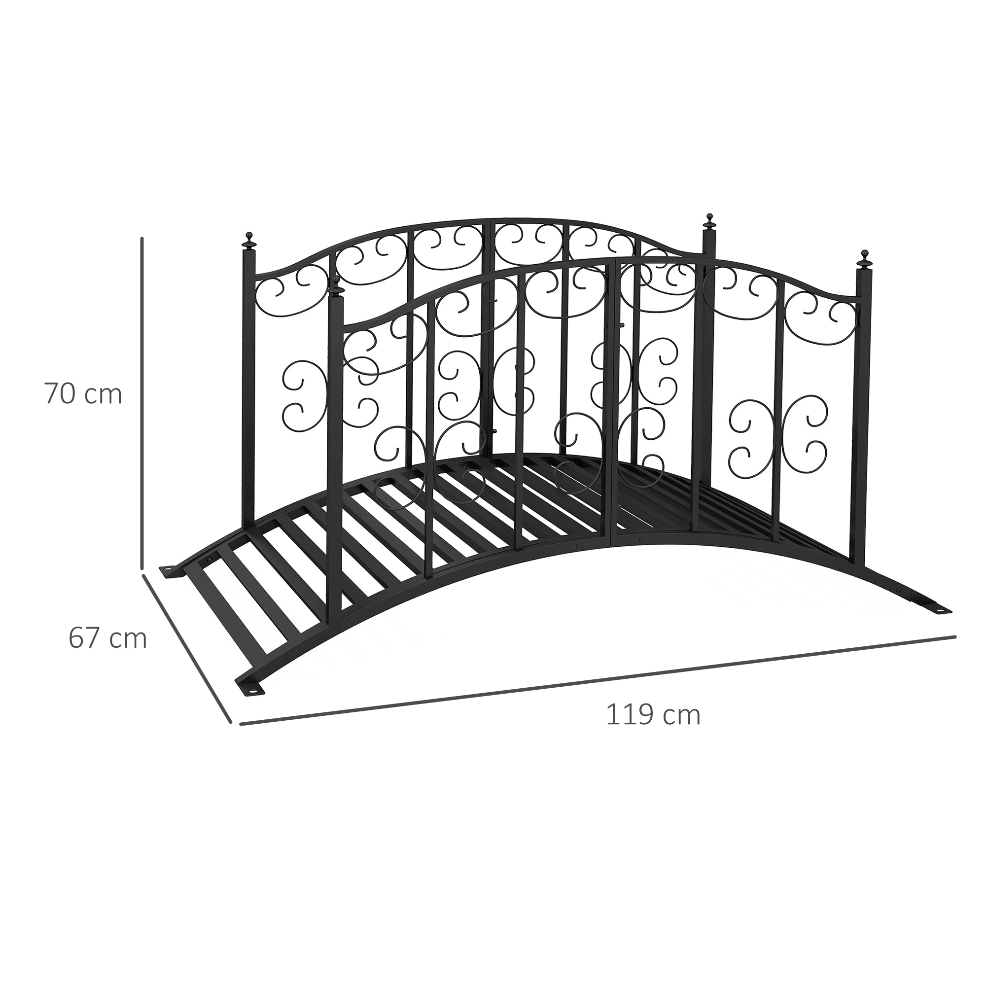 Garden Bridge Steel 1.19m Pond Bridge with Rail Decorative Bridge with Flower Pattern Decorative Bridge up to 120kg for Balcony, Terrace, Black