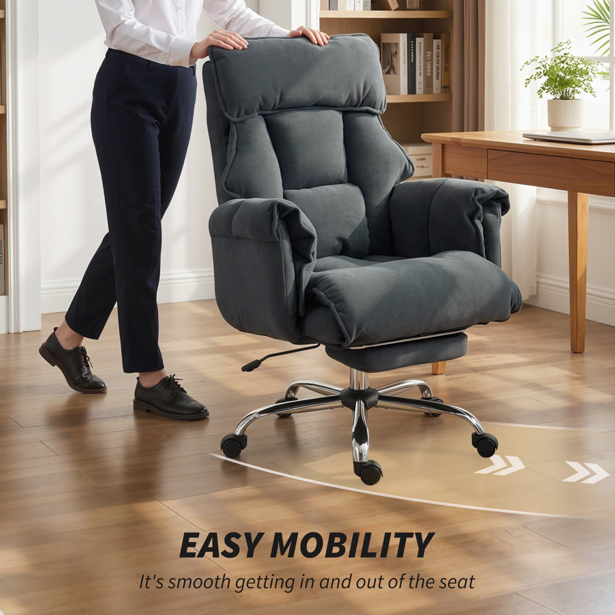 Ergonomic Office Chair with Lumbar Support, Adjustable Footrest & 360° Swivel — Padded Polar Fleece, Dark Gray