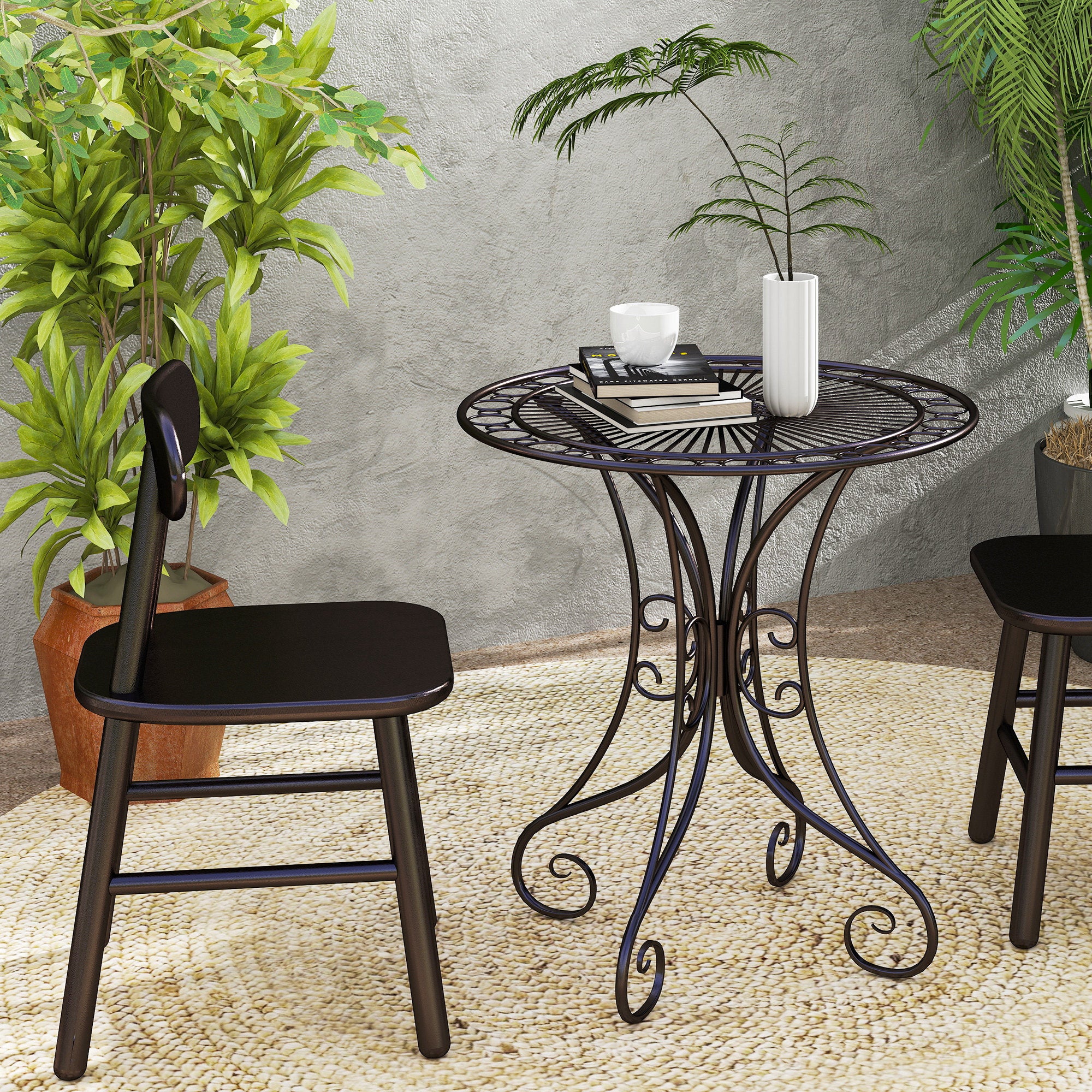 Round Garden Table Ø 85 cm, Metal Frame Terrace Table, 50 kg Load Capacity, for Indoor and Outdoor Use, for Balcony, Porch, Brown