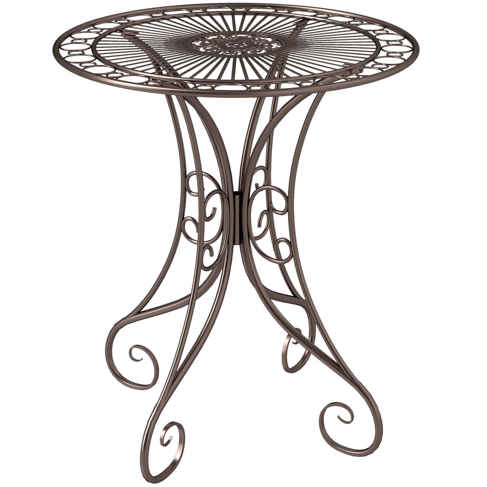 Round Garden Table Ø 85 cm, Metal Frame Terrace Table, 50 kg Load Capacity, for Indoor and Outdoor Use, for Balcony, Porch, Brown