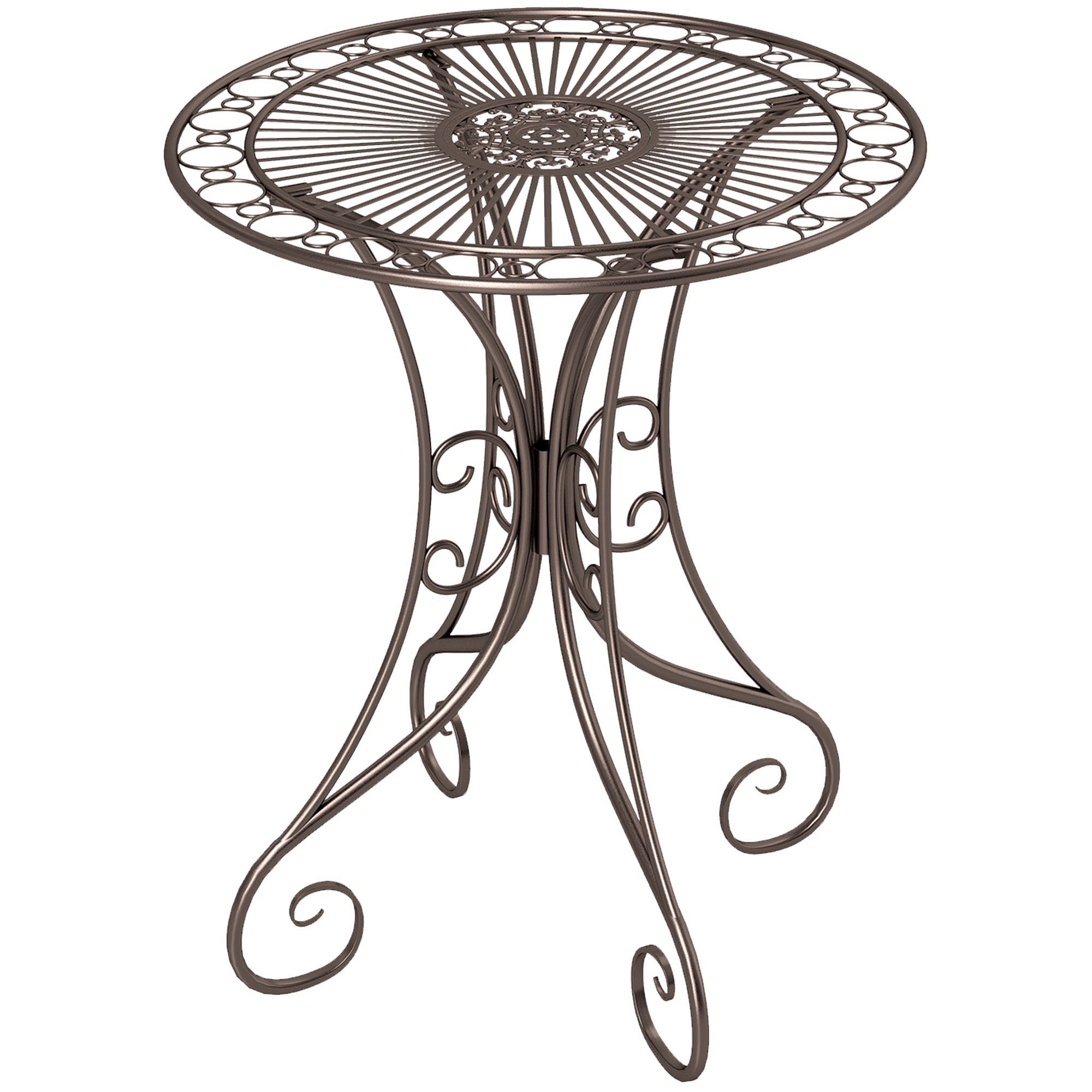 Round Garden Table Ø 85 cm, Metal Frame Terrace Table, 50 kg Load Capacity, for Indoor and Outdoor Use, for Balcony, Porch, Brown