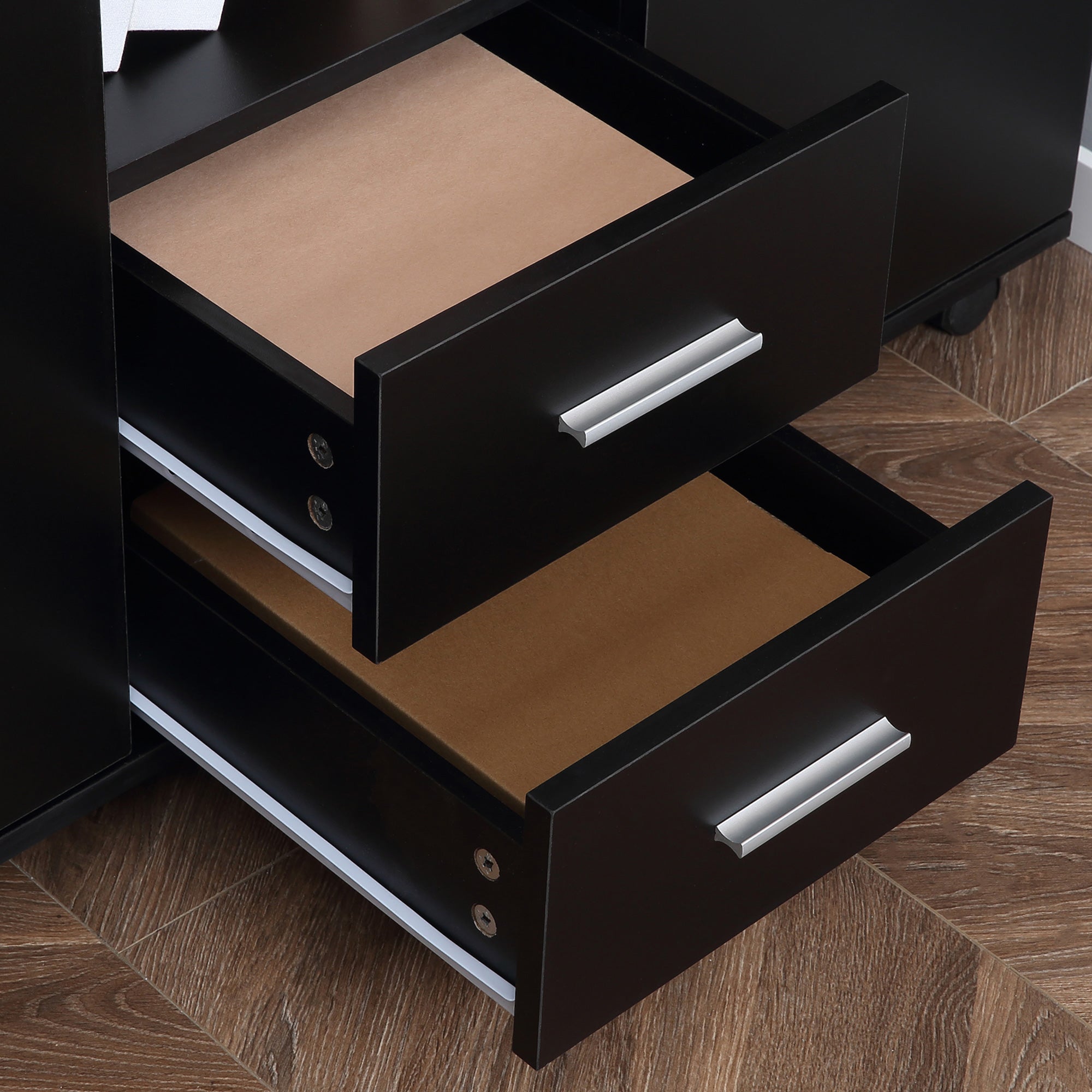 Multifunctional Office Cabinet with 360° Wheels, for Printers and Files, in Black Wood 100x40x71cm