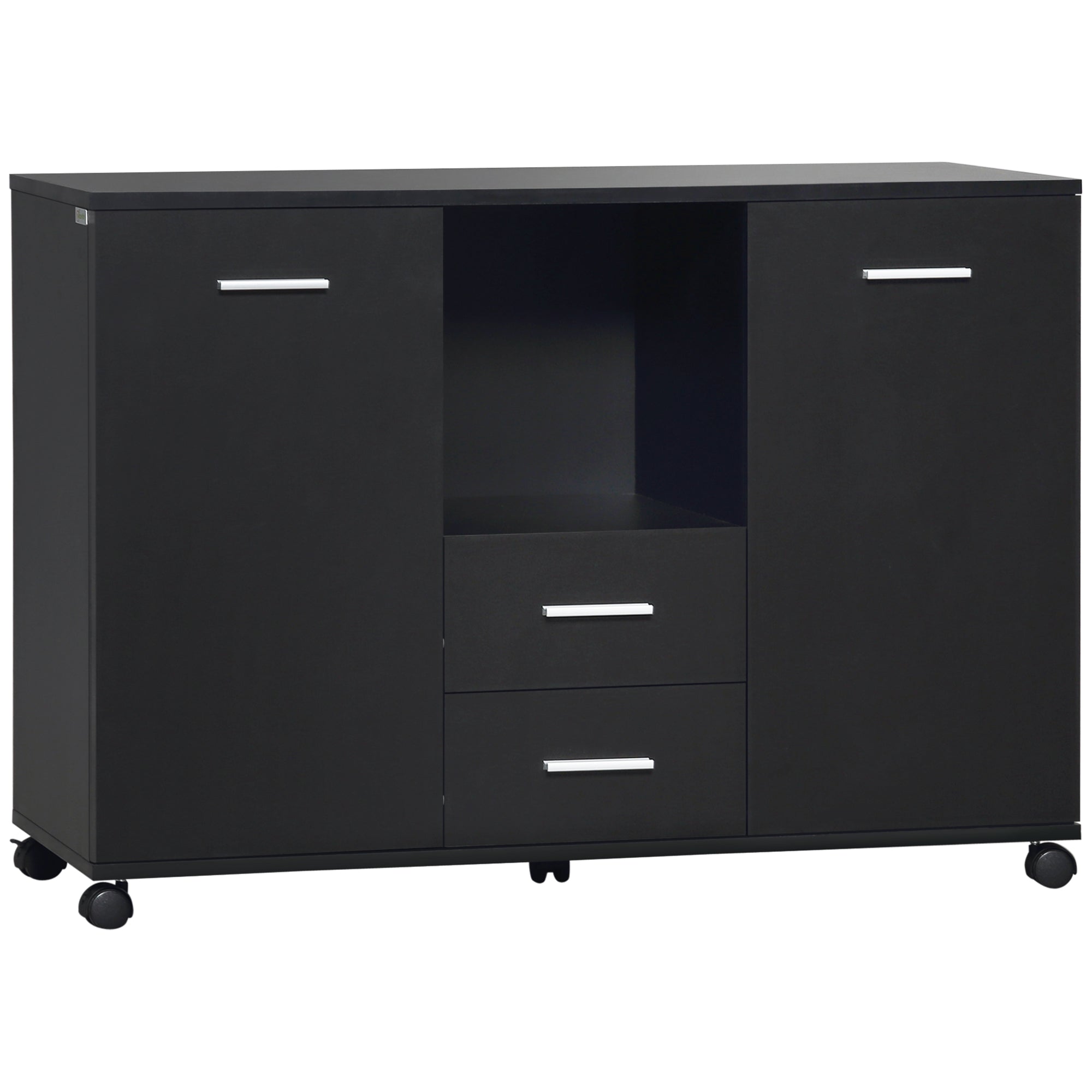 Multifunctional Office Cabinet with 360° Wheels, for Printers and Files, in Black Wood 100x40x71cm