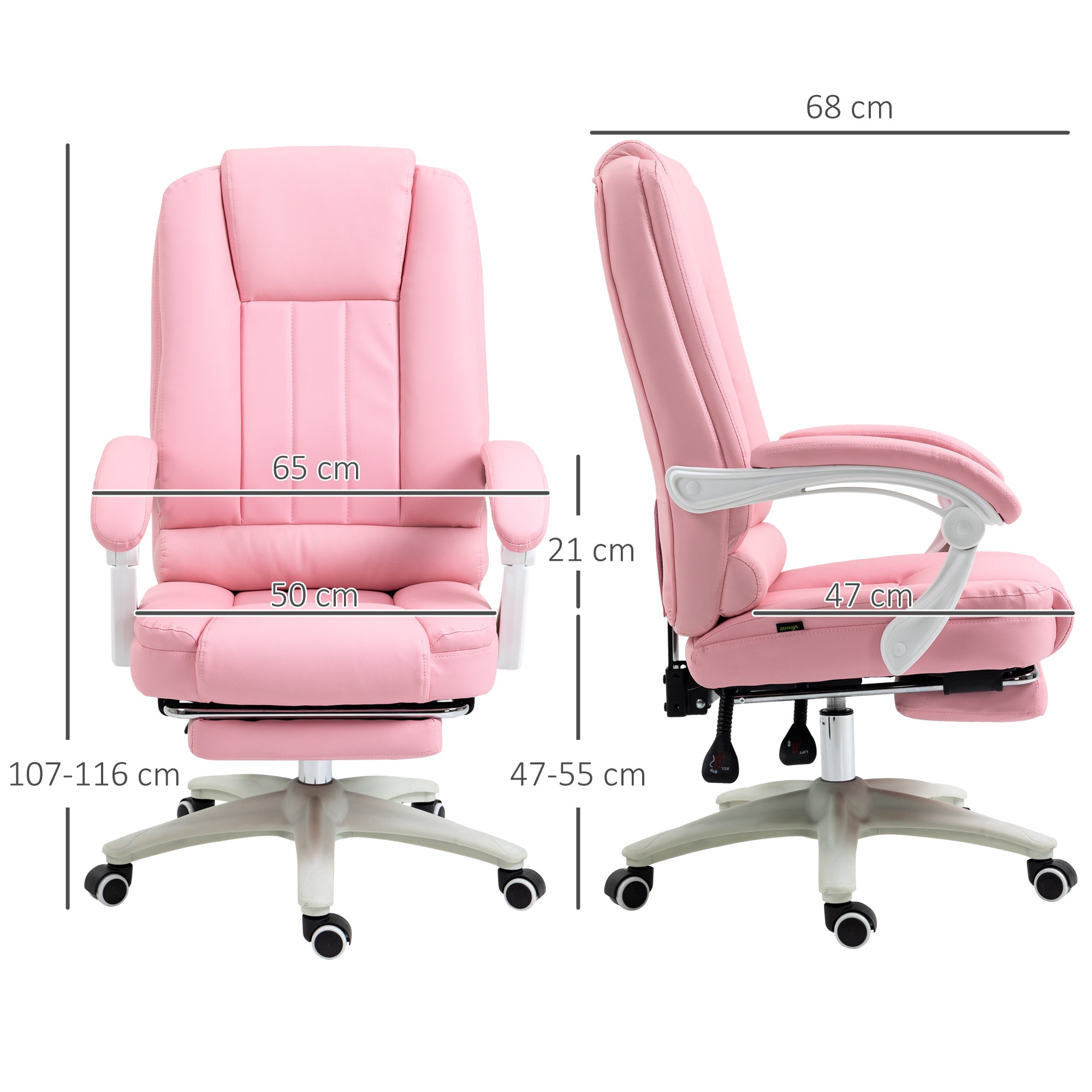 Office Chair Executive Chair with Footrest, Reclining Desk Chair with Wheels, Height Adjustable Swivel Chair, Computer Chair for Office, Faux Leather, Pink