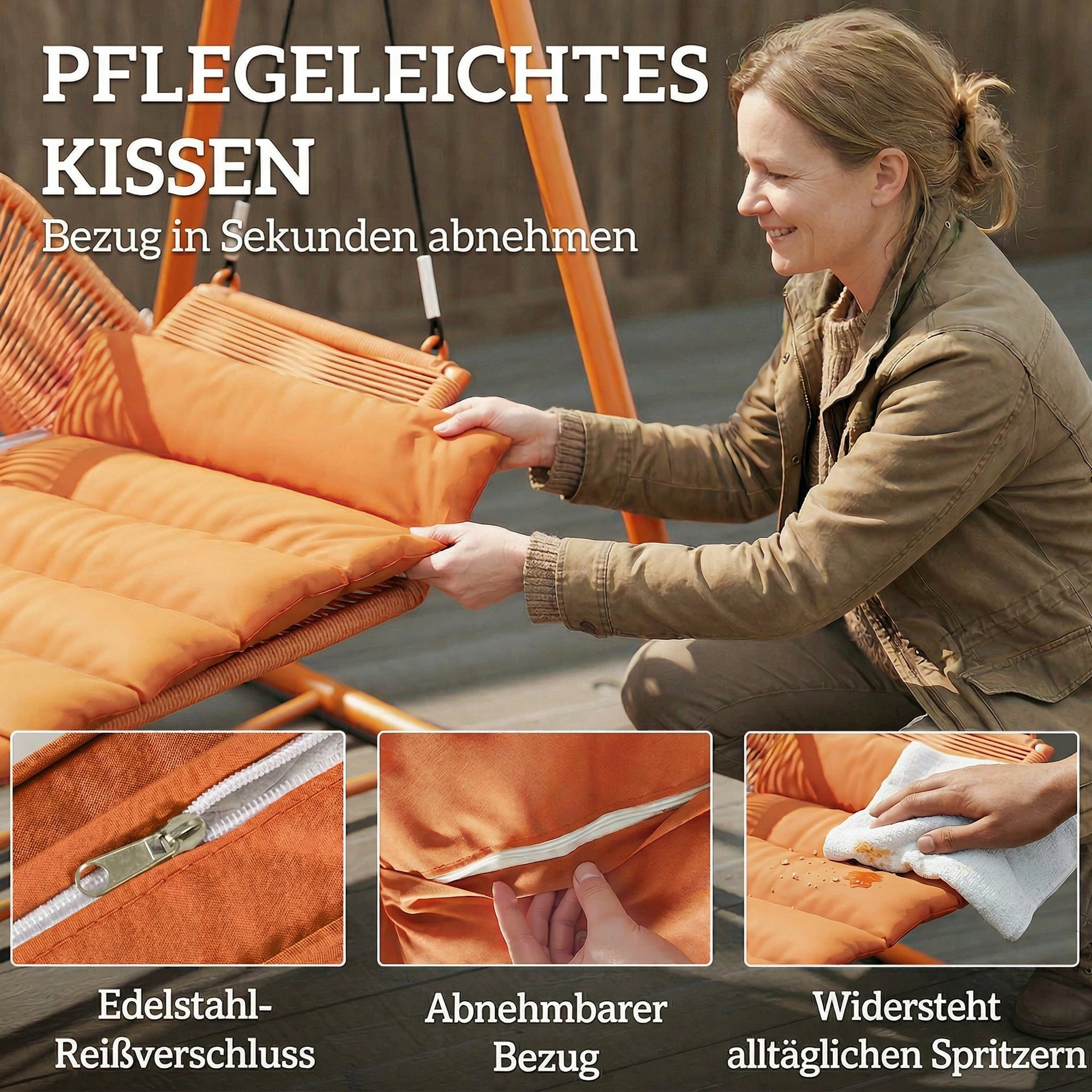 Terracotta 2-Person Hollywood Swing with Cushions — Metal A-Frame Hanging Lounger for Garden, Patio & Balcony (68.5 x 47.2 x 63.8 in)