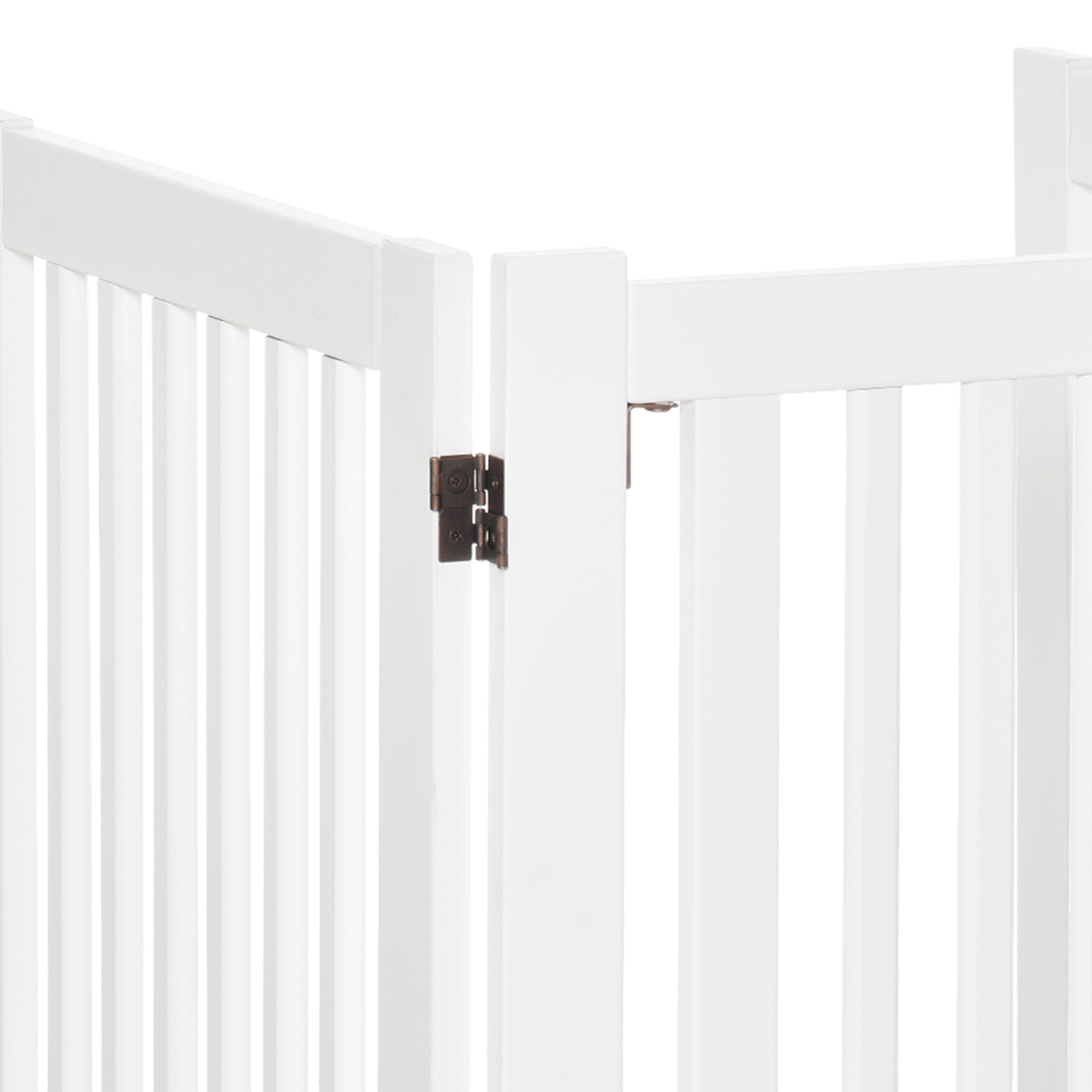 Wooden Dog Gate 61x30 inches Pet Fence Foldable 3 Panels with 1 Door and Support Legs for Hallway Stairway White
