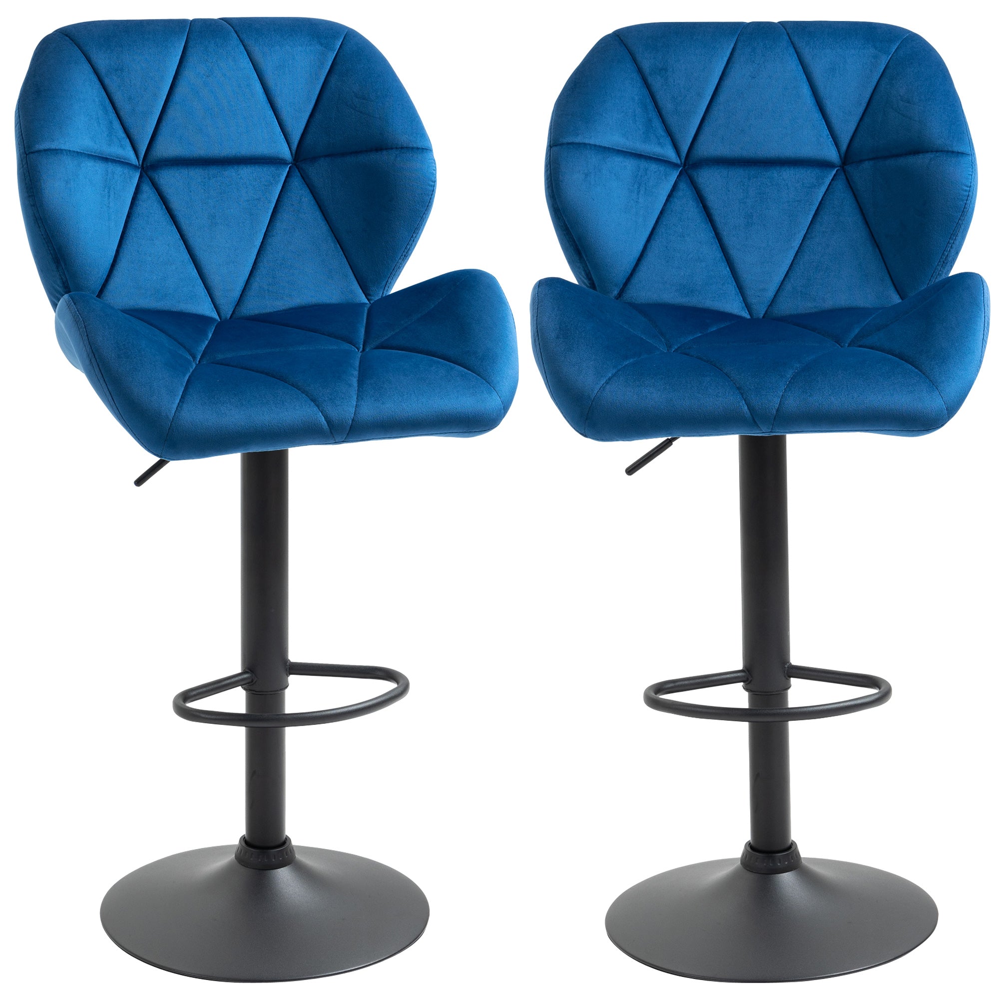 Set of 2 Swivel Bar Stools with Adjustable Height, Velvet Upholstery and Round Base, 51.5x57.5x93-114.5cm, Blue