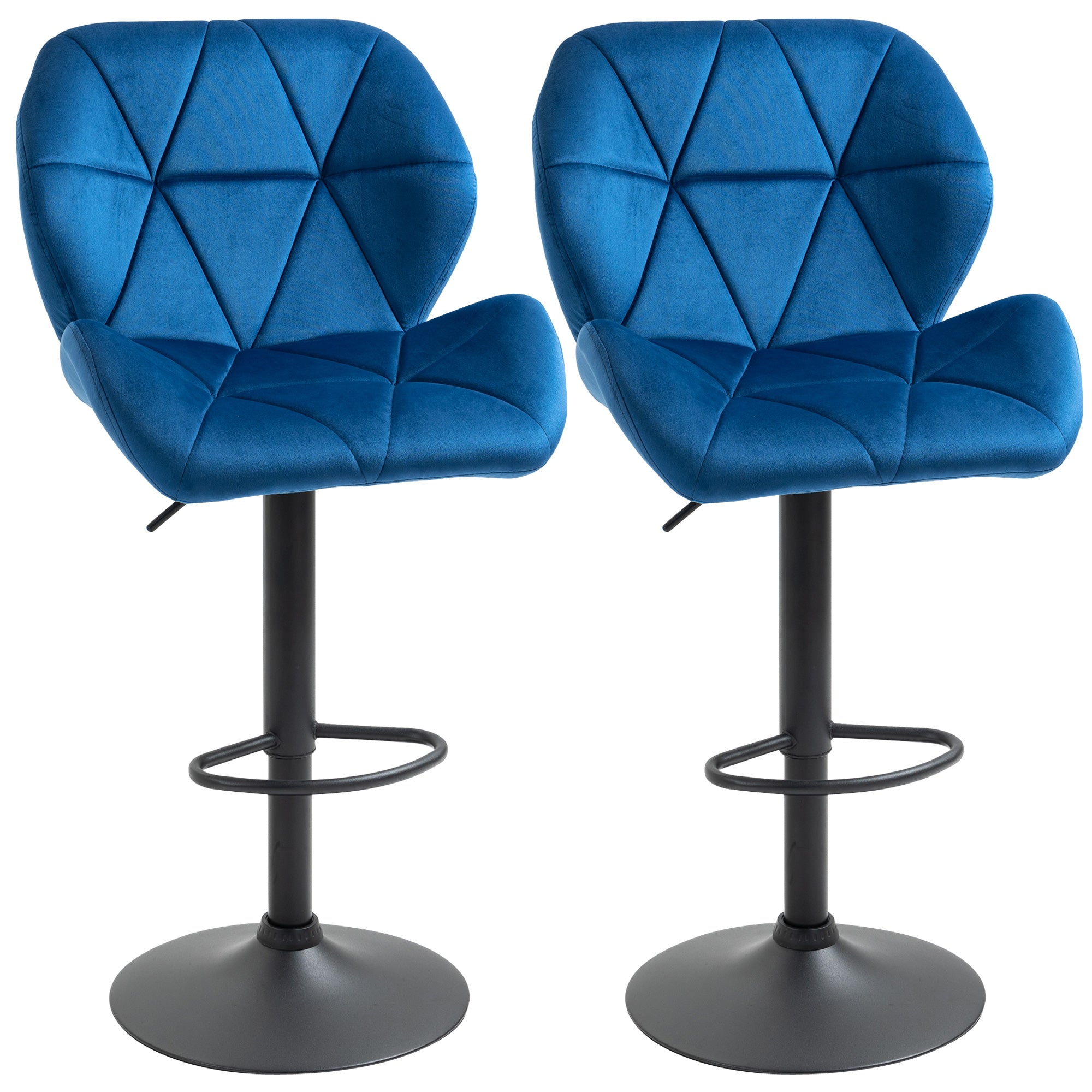 Set of 2 Swivel Bar Stools with Adjustable Height, Velvet Upholstery and Round Base, 51.5x57.5x93-114.5cm, Blue