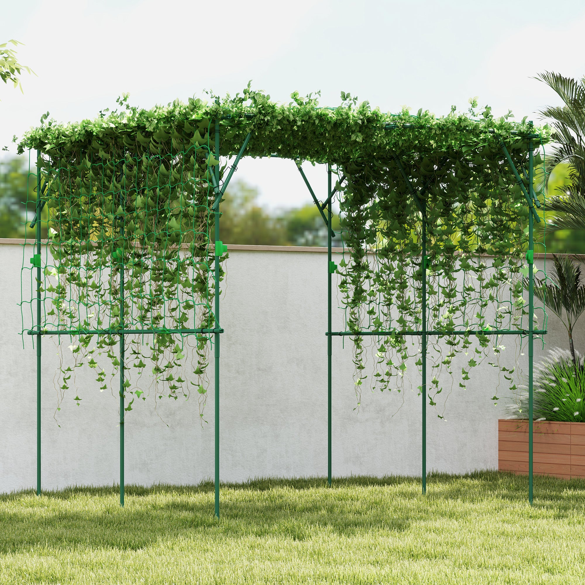 Steel Rust-Free Rose Trellis with Triangular Support Design 223x223x223 cm Rose Arch for Climbing Plants Garden Trellis for Indoor Plants Plant Trellis for Vegetables Flowers Green