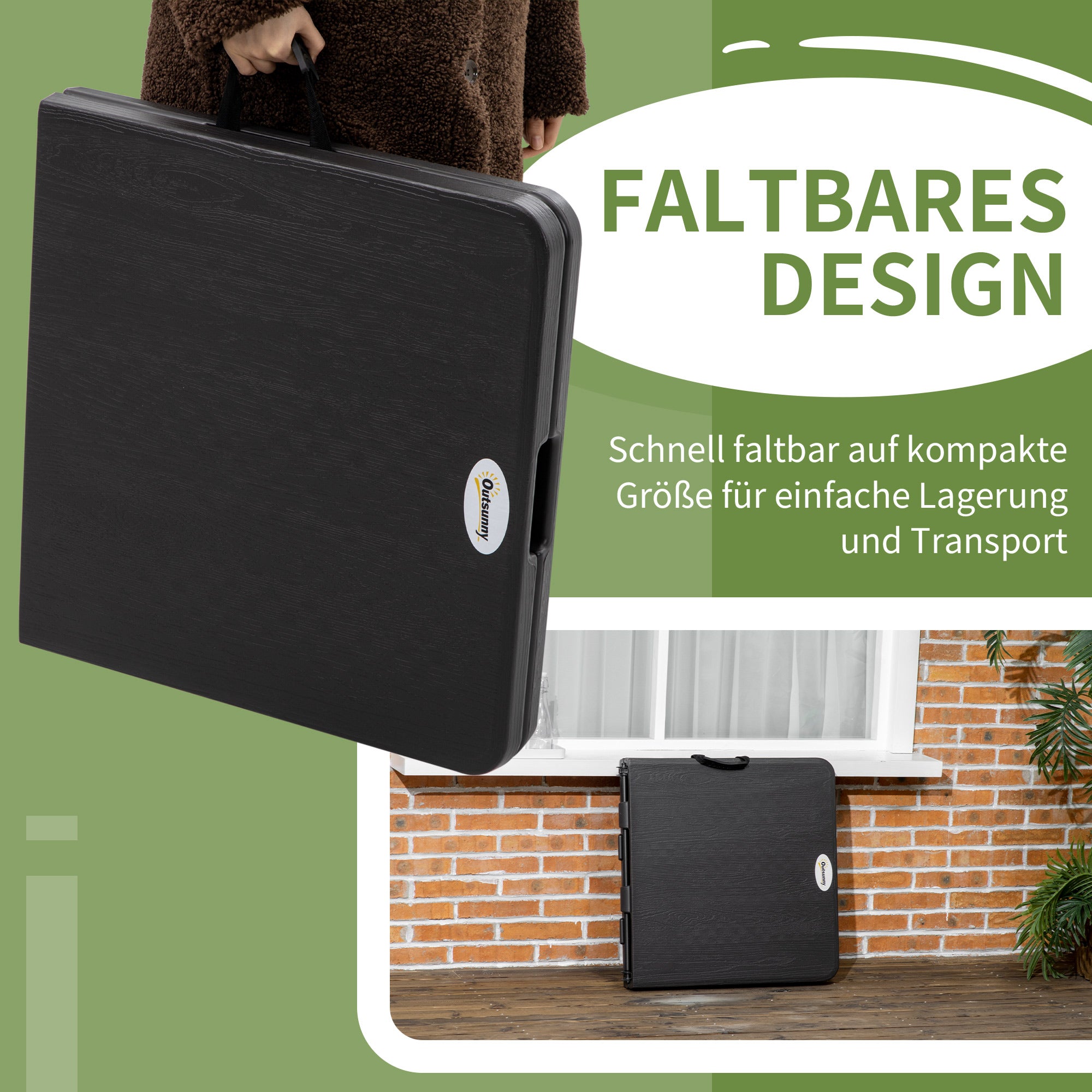 Folding Outdoor Table Plastic 118 x 60 x 74 cm Weatherproof Folding Table, Non-Slip Buffet Table Camping Table Balcony Table Patio Table Outdoor Dining Table for Garden, Patio, Balcony Black