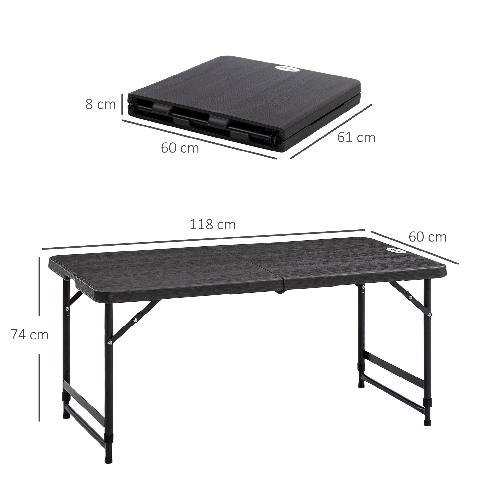 Folding Outdoor Table Plastic 118 x 60 x 74 cm Weatherproof Folding Table, Non-Slip Buffet Table Camping Table Balcony Table Patio Table Outdoor Dining Table for Garden, Patio, Balcony Black
