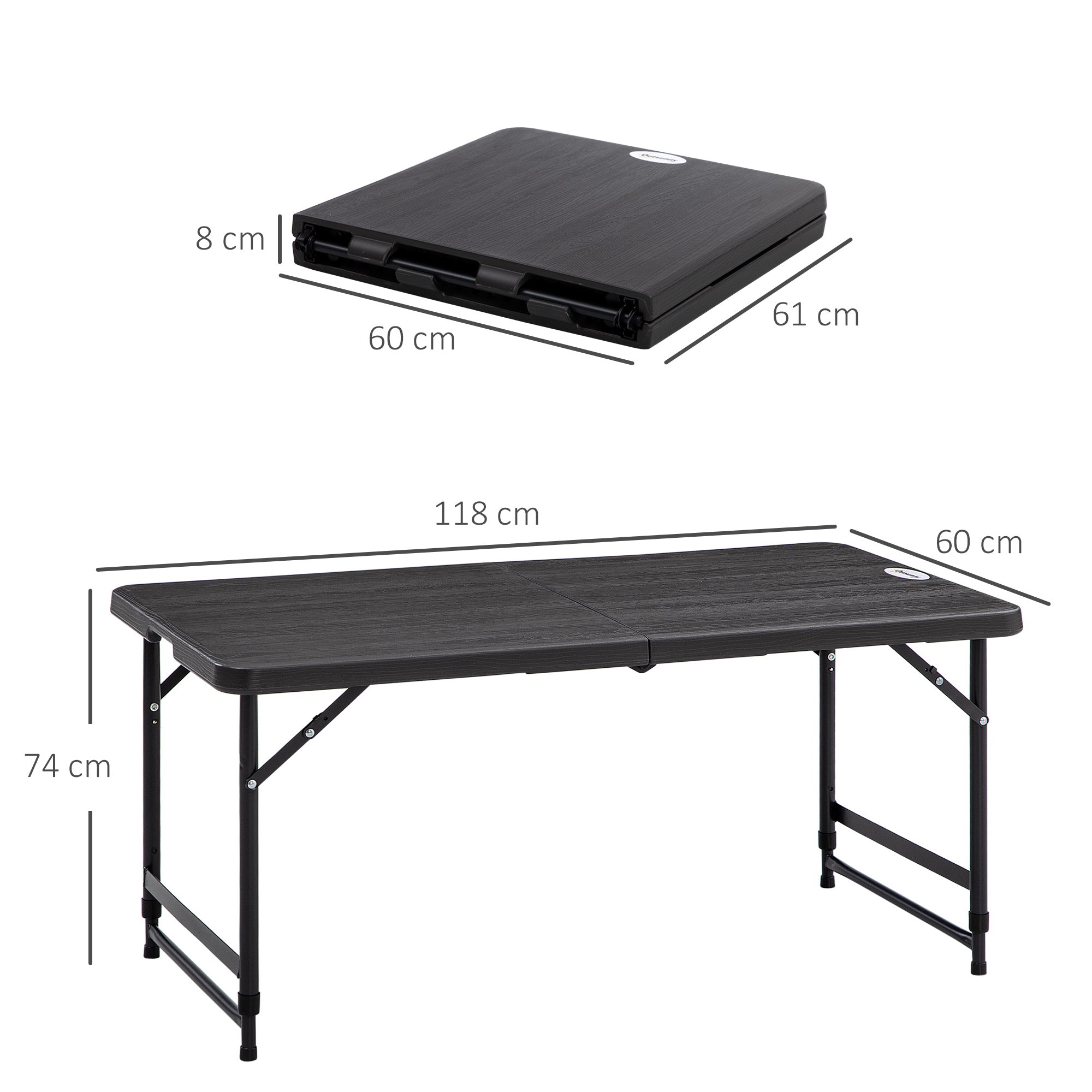 Folding Outdoor Table Plastic 118 x 60 x 74 cm Weatherproof Folding Table, Non-Slip Buffet Table Camping Table Balcony Table Patio Table Outdoor Dining Table for Garden, Patio, Balcony Black