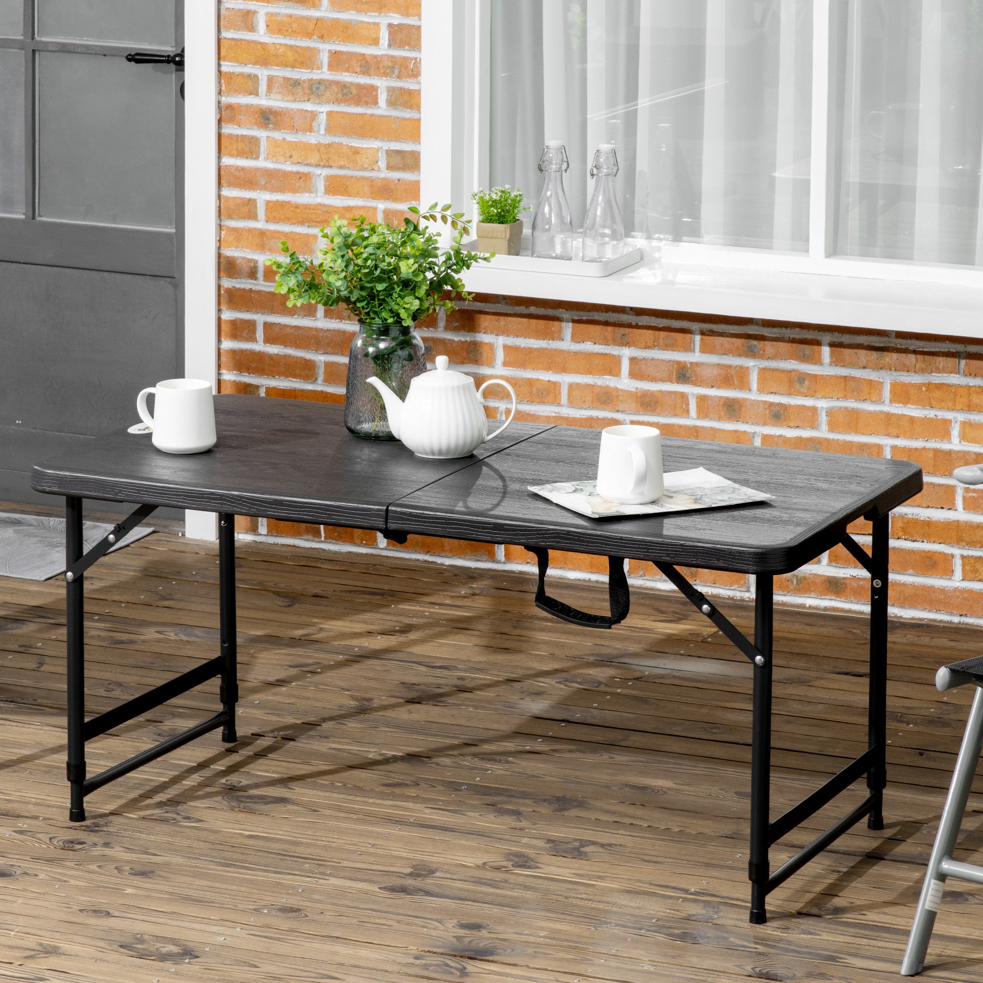 Folding Outdoor Table Plastic 118 x 60 x 74 cm Weatherproof Folding Table, Non-Slip Buffet Table Camping Table Balcony Table Patio Table Outdoor Dining Table for Garden, Patio, Balcony Black