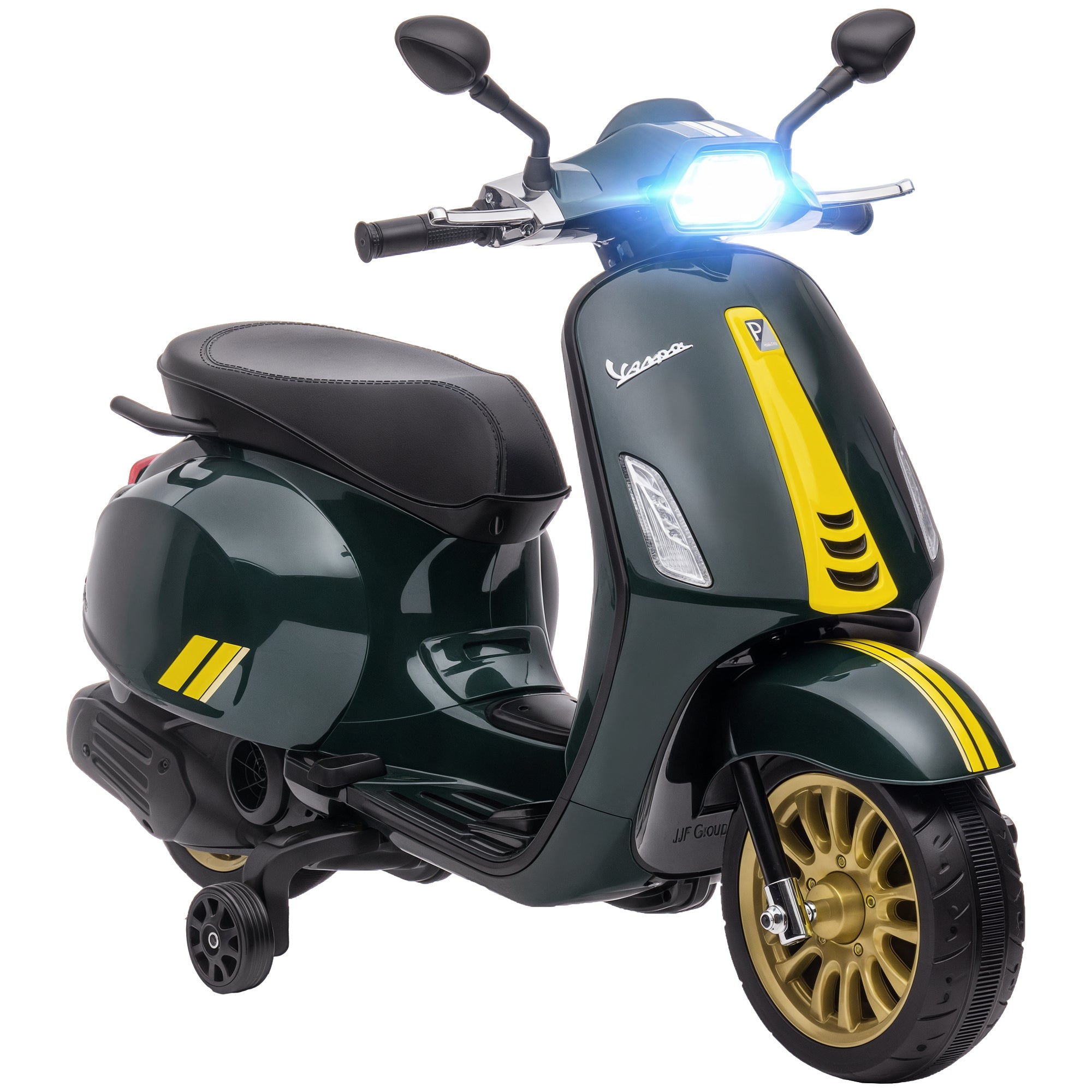Kids' Electric Vespa Scooter 6V Electric Motorcycle for Kids 3-6 Years old dim. 107L x 47W x 73H cm MP3 Music USB Port FM Radio Headlight 2 Drive Wheels - Green