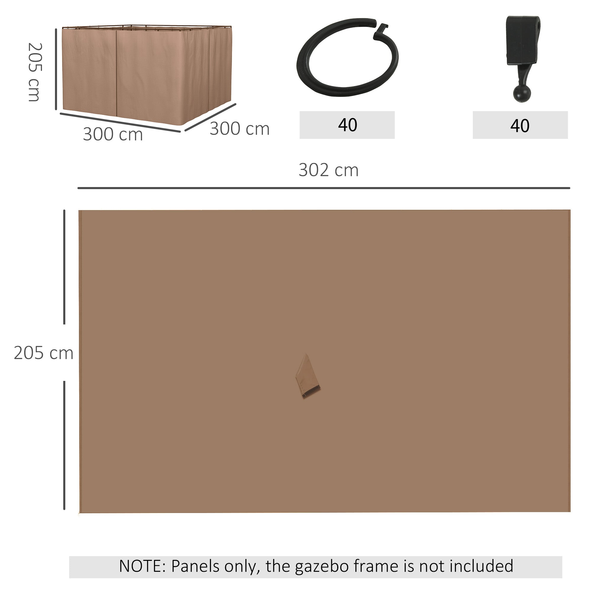 4 Side Walls for Gazebo 3x2 m Gazebo Sides with Hooks Curtain without Windows Garden Gazebo Side Replacement Outdoor Party Brown