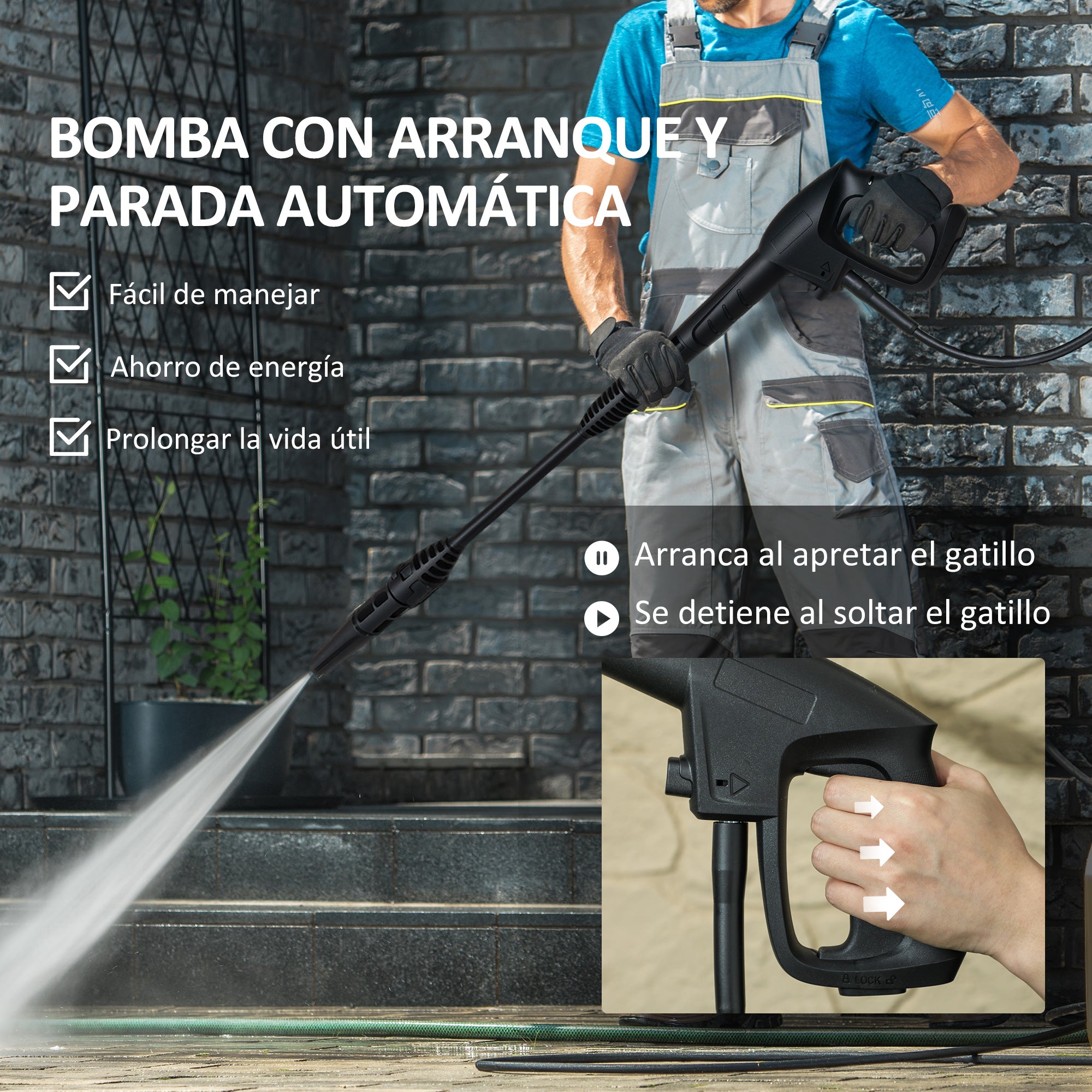 High Pressure Washer 1800W Flow Rate 510 L/h with Aluminum Pump Automatic Stop Pressure of 150 Bar 6m Hose Includes Soap Bottle Brush Nozzle Green and Black