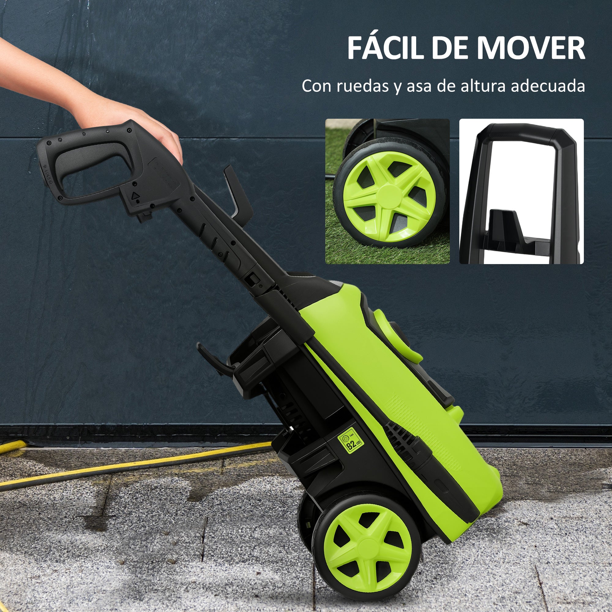 High Pressure Washer 1800W Flow Rate 510 L/h with Aluminum Pump Automatic Stop Pressure of 150 Bar 6m Hose Includes Soap Bottle Brush Nozzle Green and Black