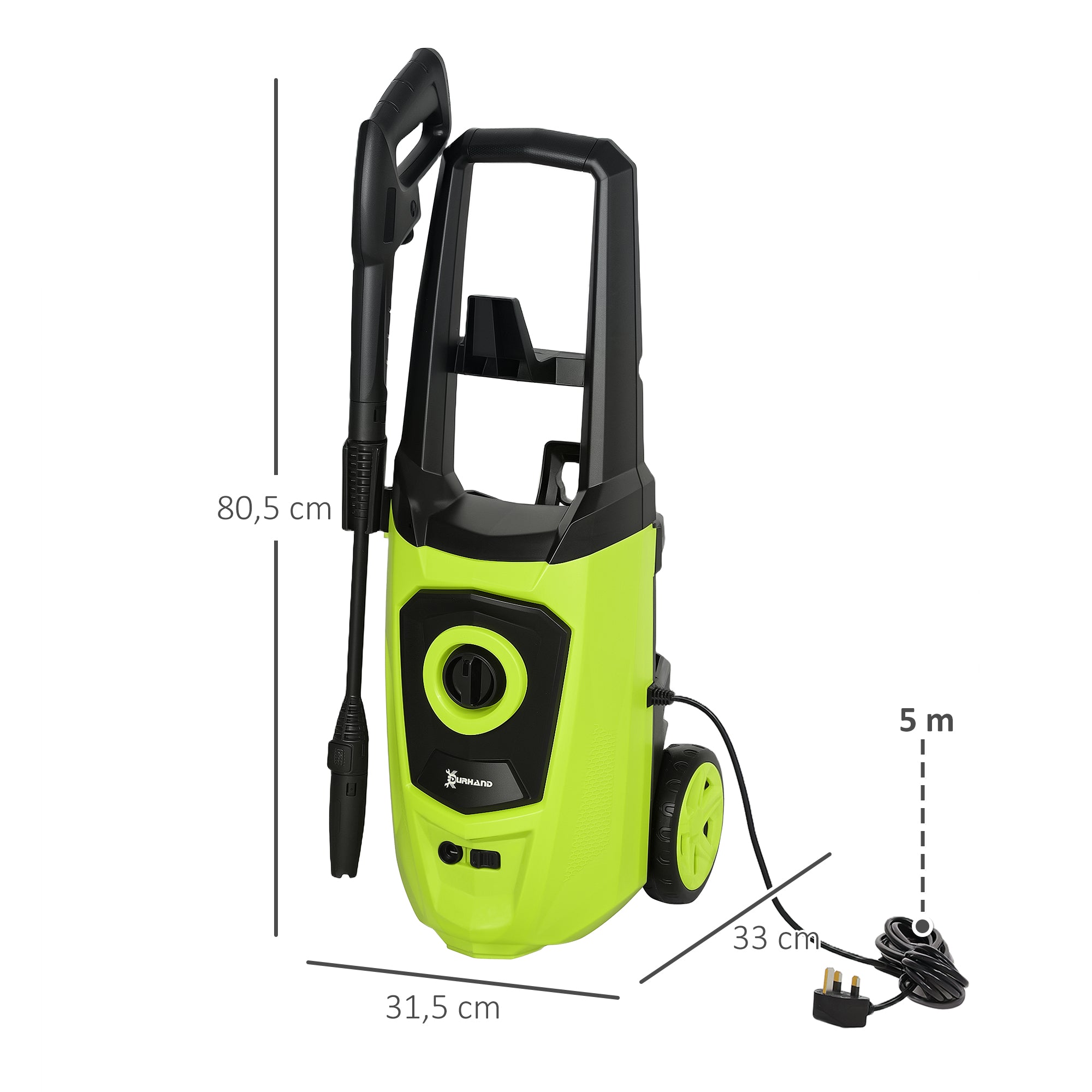 High Pressure Washer 1800W Flow Rate 510 L/h with Aluminum Pump Automatic Stop Pressure of 150 Bar 6m Hose Includes Soap Bottle Brush Nozzle Green and Black