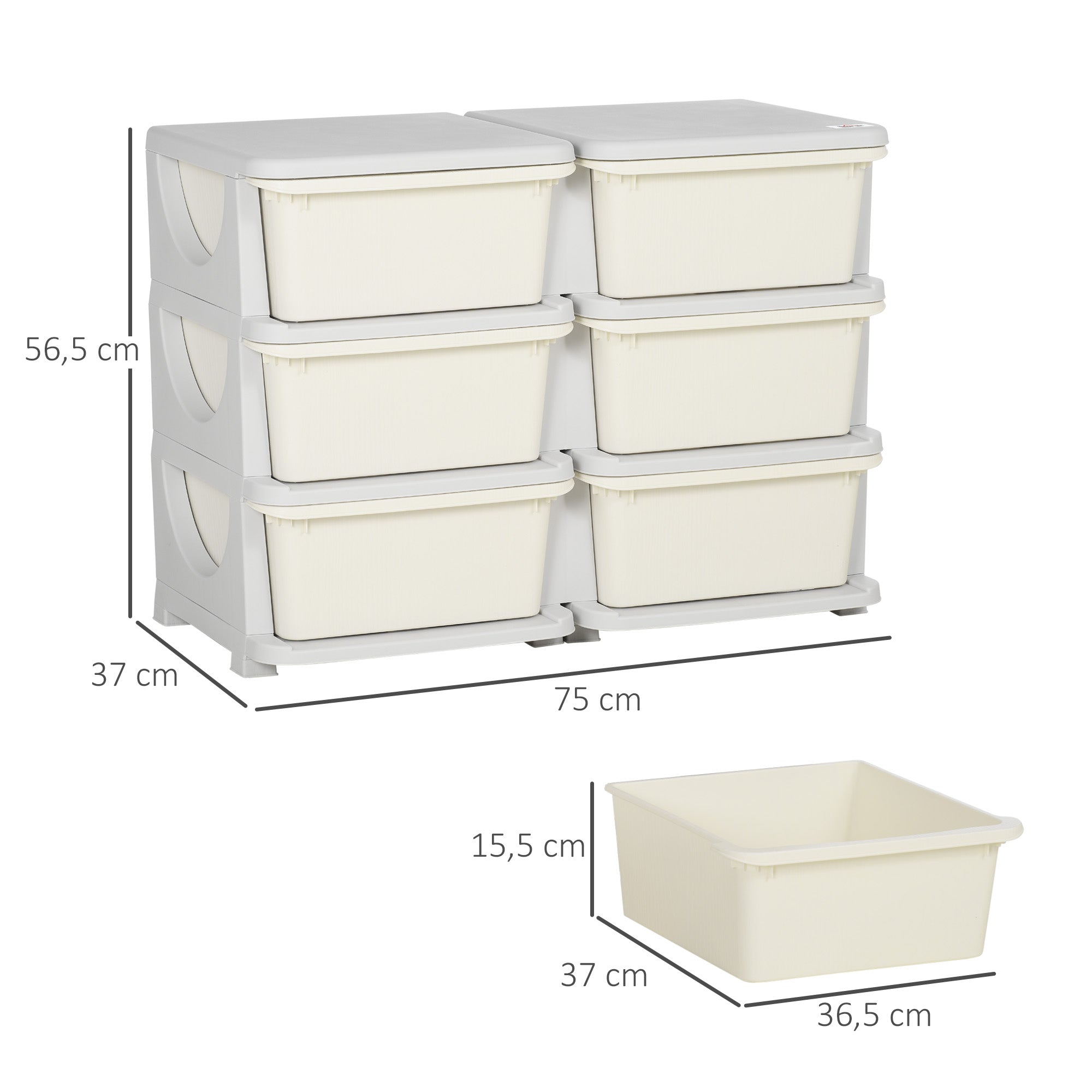Drawer Cabinet for Kids with Storage Space Storage Boxes Toy Organizer Toy Box Six Levels for Kids' Room 3-6 Years Children's Furniture Cream White 75 x 37 x 56.5 cm